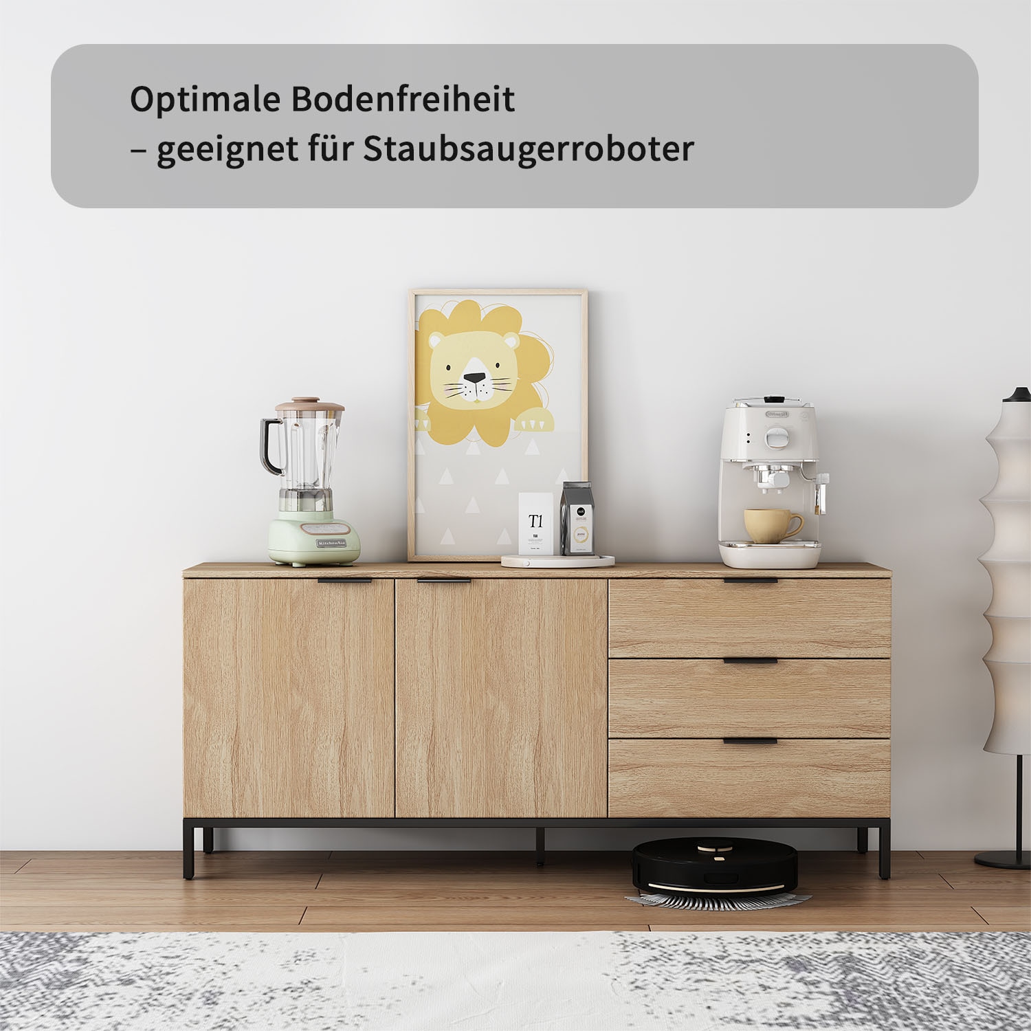 GOODproduct Sideboard »Jorinde« Melaminoberfläche, flexibler Stauraum und robustes Metallgestell