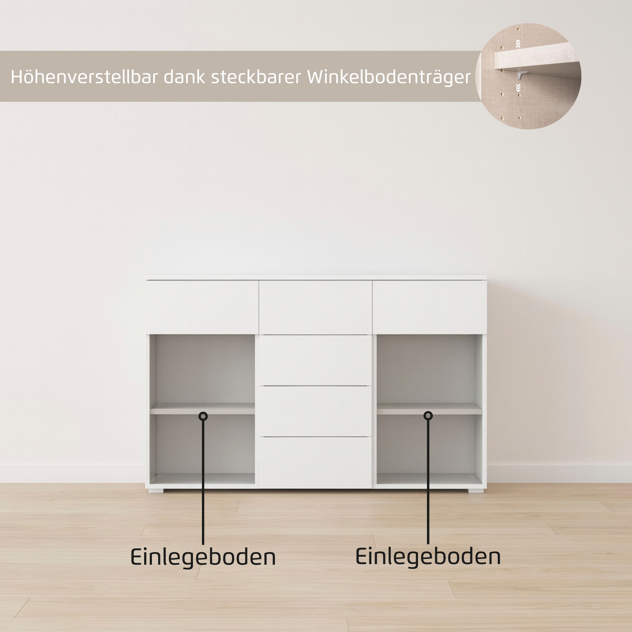 rauch Commode combinée »Sideboard Kommode Schubladenkommode Türenkommode BOSTON-EXTRA« L/H/P : 120/81/42 cm,  avec 6 tiroirs spacieux, étagères réglables FABRIQUÉ EN ALLEMAGNE