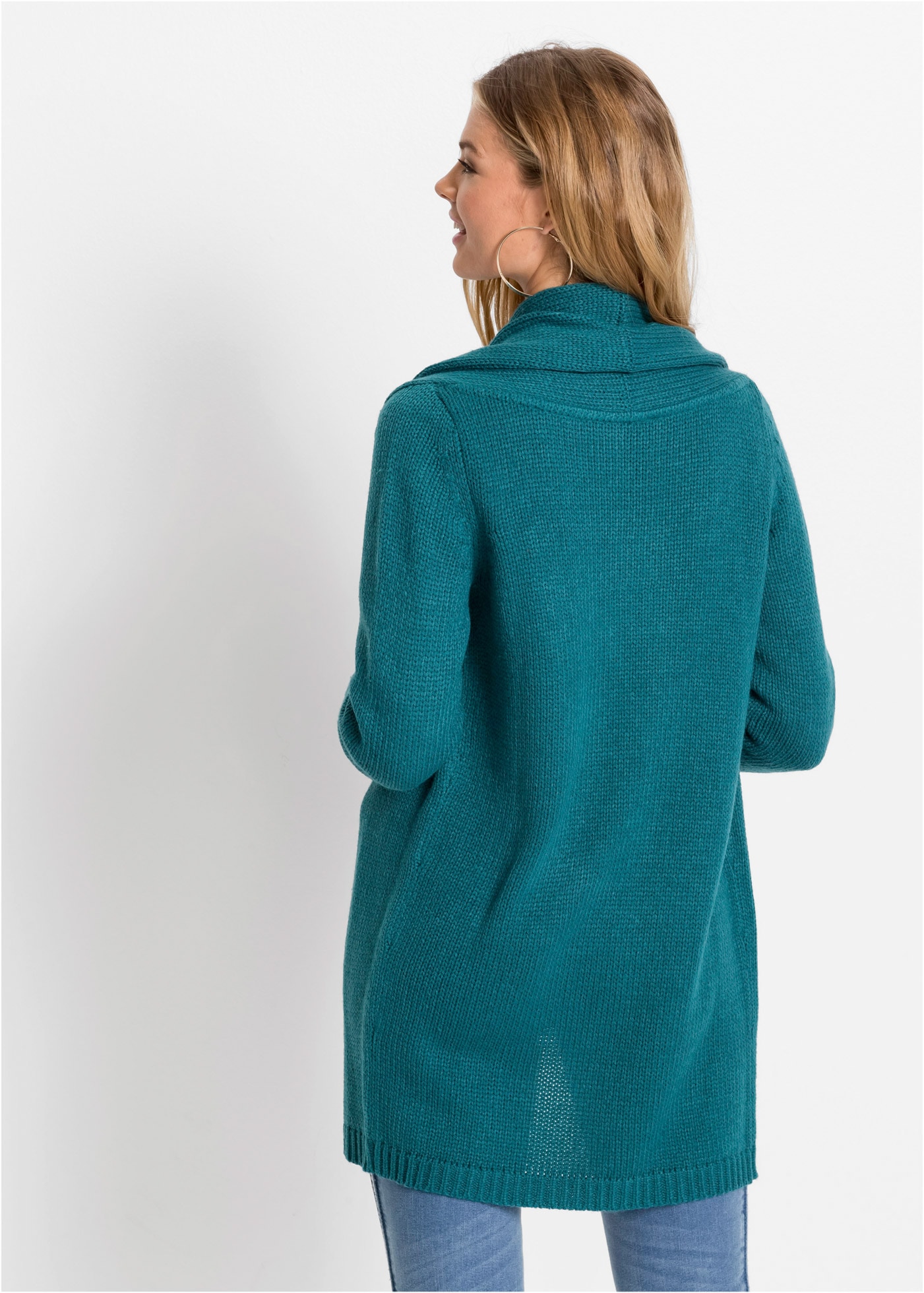 bonprix Longstrickjacke Loose fit, mit Rippstrick an Ärmeln und Saum, mit Schalkragen