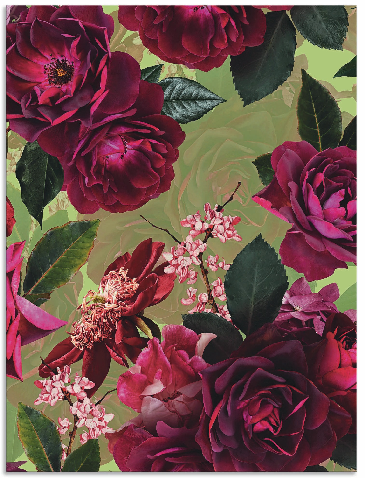 Artland Wandbild »Dunkle Rosen in prix Leinwandbild, auf bas oder versch. Grün«, Grössen als Alubild, Wandaufkleber Blumenbilder, Poster (1 St.), à