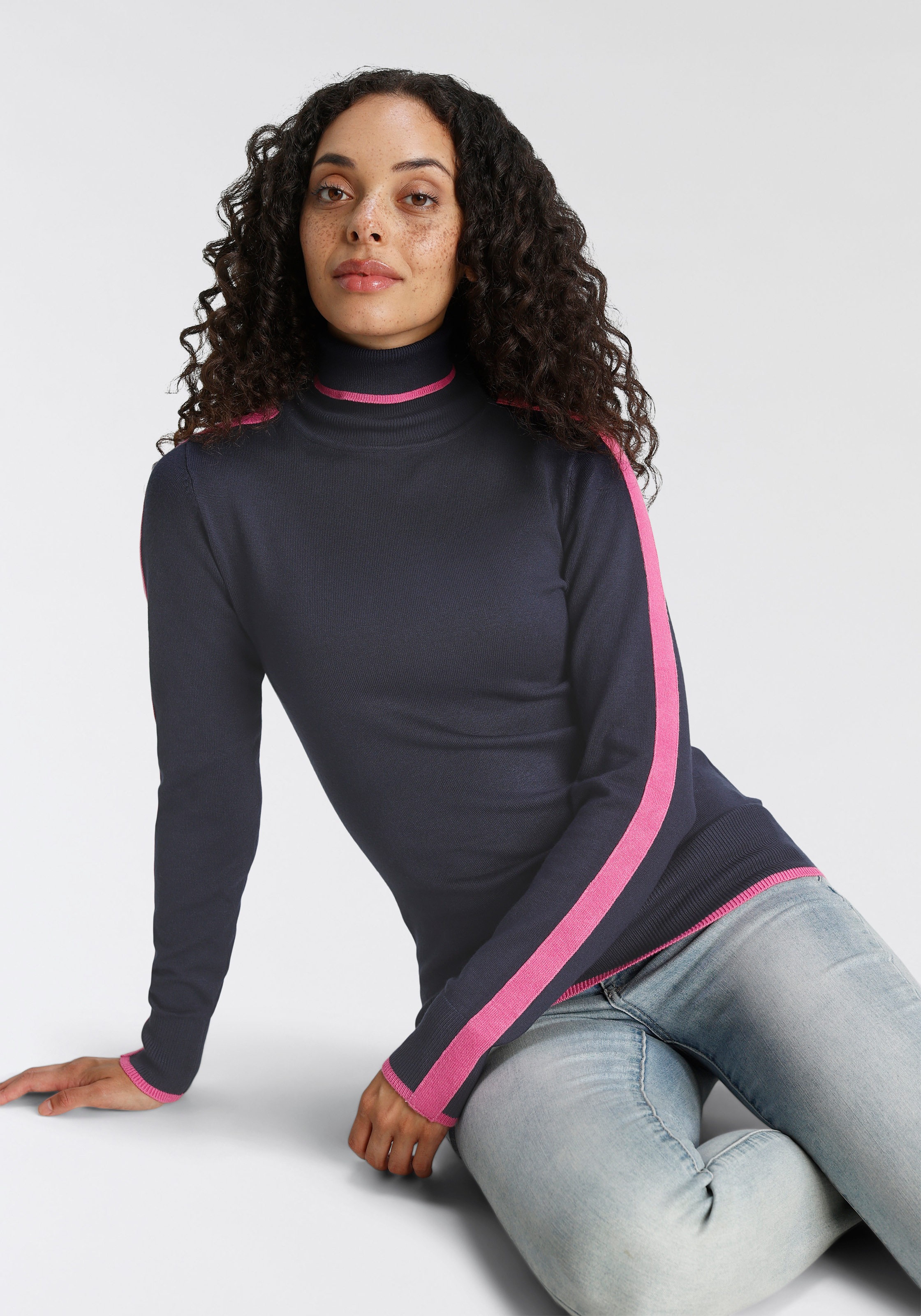 Image of AJC Stehkragenpullover, mit trendigen Konstraststreifen - NEUE KOLLEKTION bei Ackermann Versand Schweiz