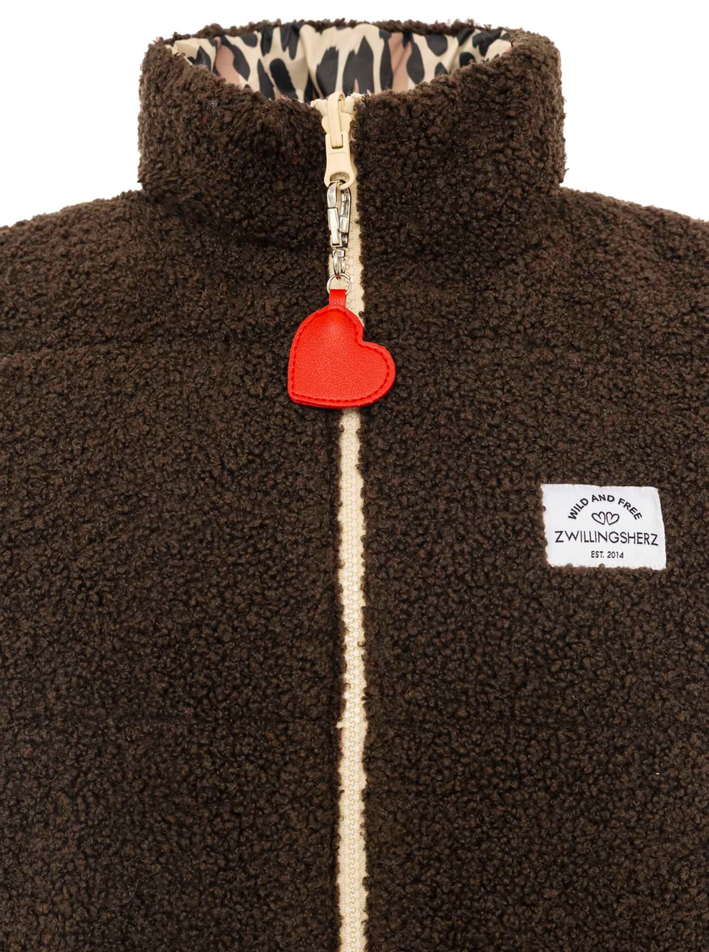 Zwillingsherz Gilet réversible »"Leo Teddy"« réversible, avec fermeture éclair, pendentif cœur, motif léopard, poches latérales