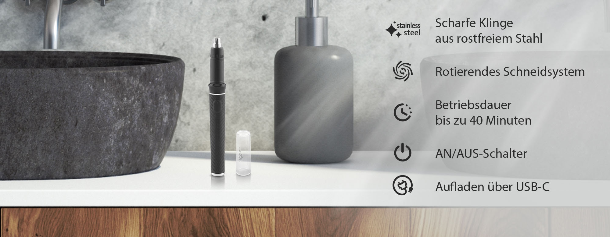 eta Nasen- und Ohrhaartrimmer »Jake ETA834190000«, über USB-C ladbar