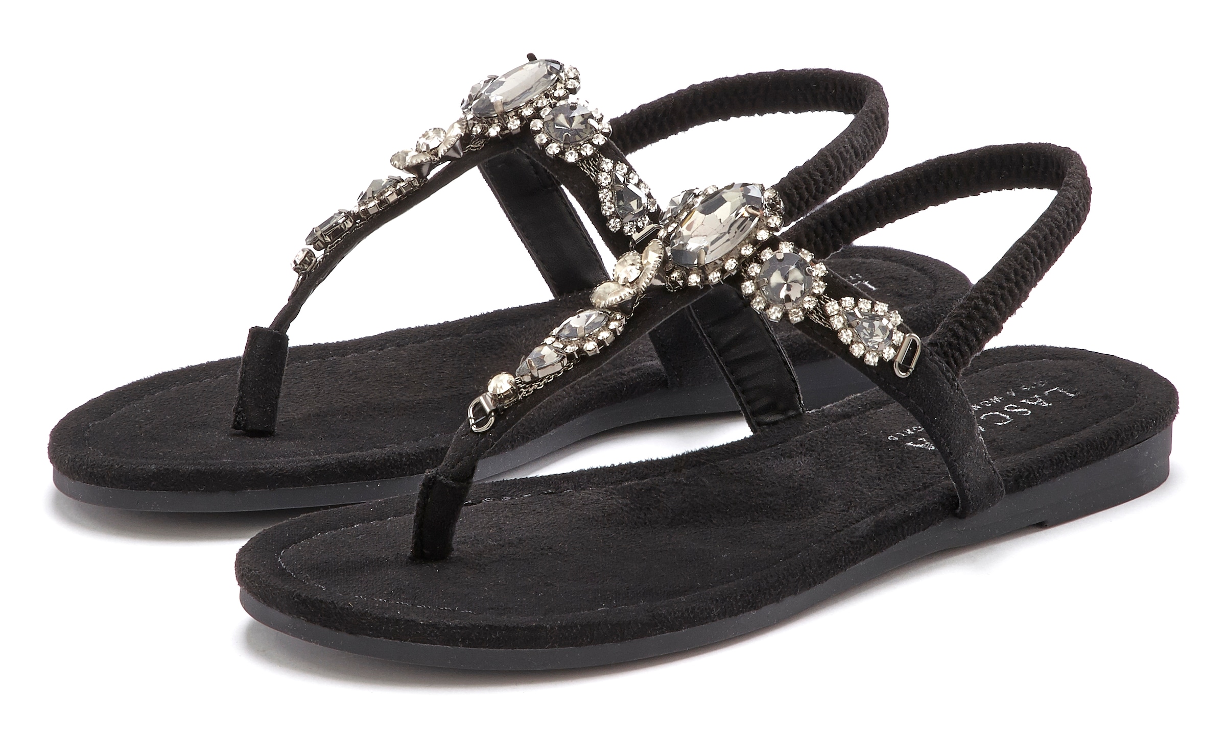 Image of LASCANA Zehentrenner "Sommerschuh, offener Schuh," Sandale, Pantolette mit Schmucksteinen VEGAN