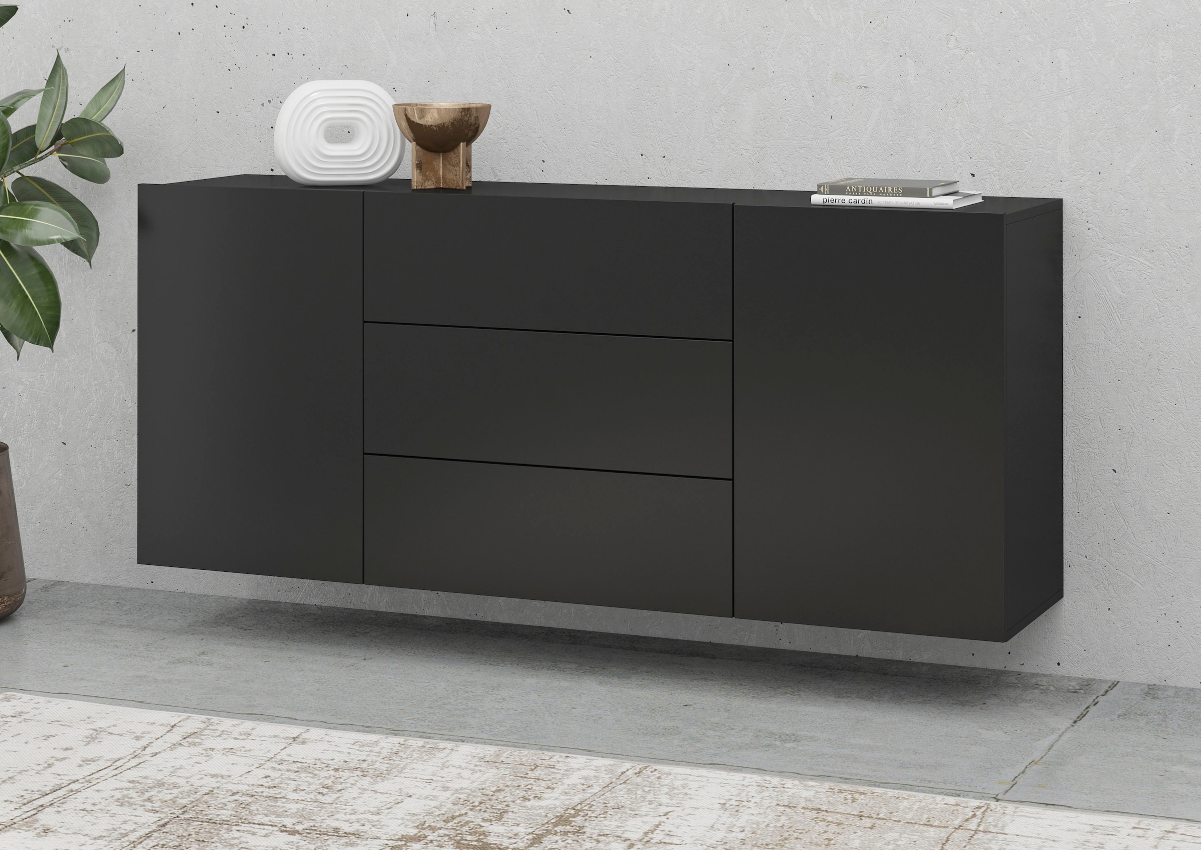 Image of Home affaire Sideboard "Ava, Breite 140 cm, hängend und stehend montierbar" moderne grifflose Kommode, Schubladenschrank, 2Türen/3Schubkästen