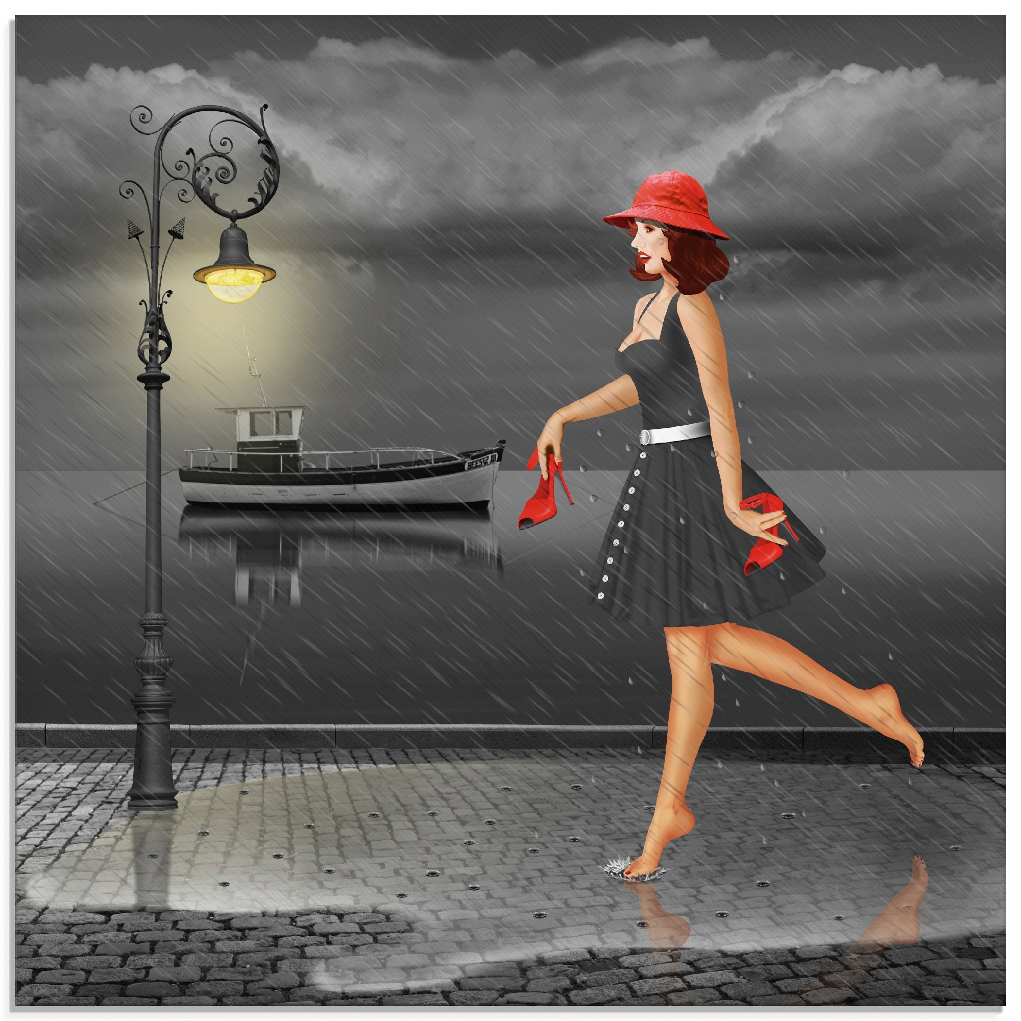 Image of Artland Glasbild "Tanzen im Regen" Frau 1 Stk. tlg. in verschiedenen Grössen