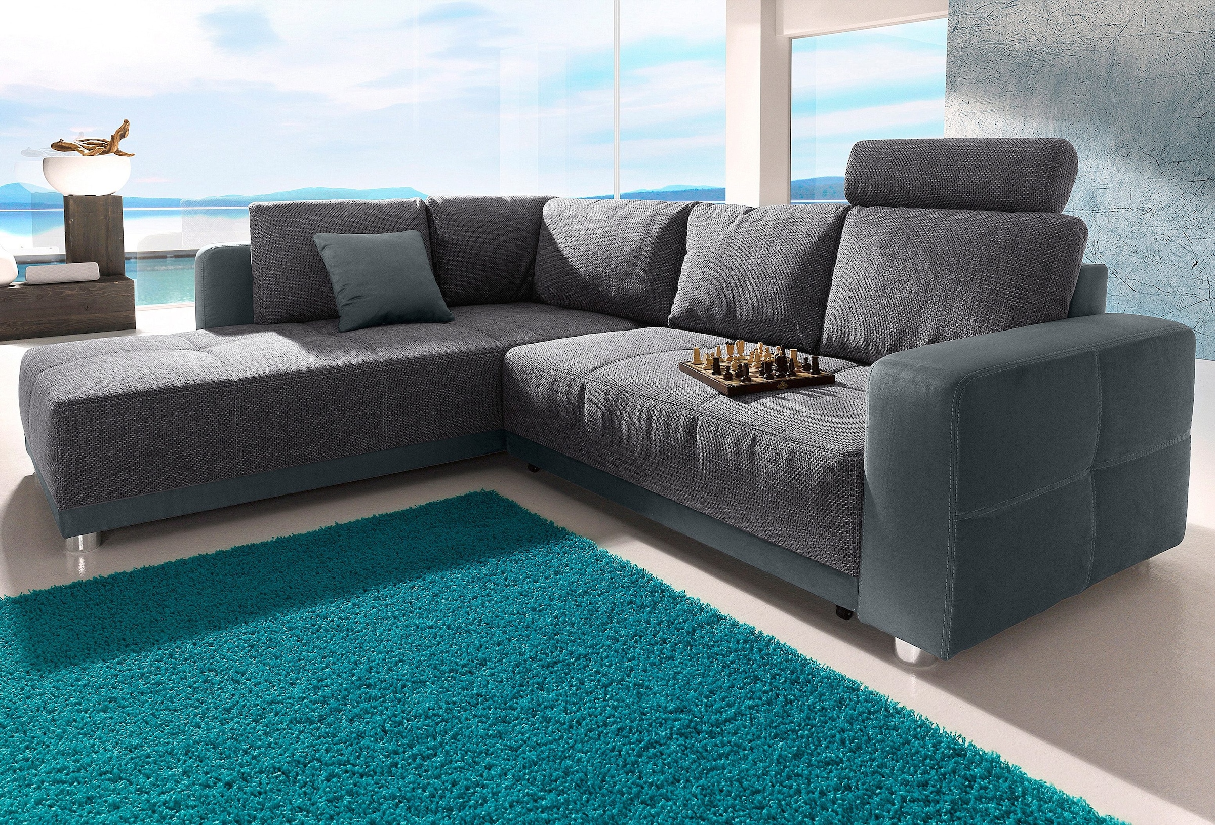 Jockenhöfer Gruppe Canapé d'angle »Orlando L-Form« mit Bettfunktion, Bettkasten und Federkern, mit 1 oder 3 Kopfstützen