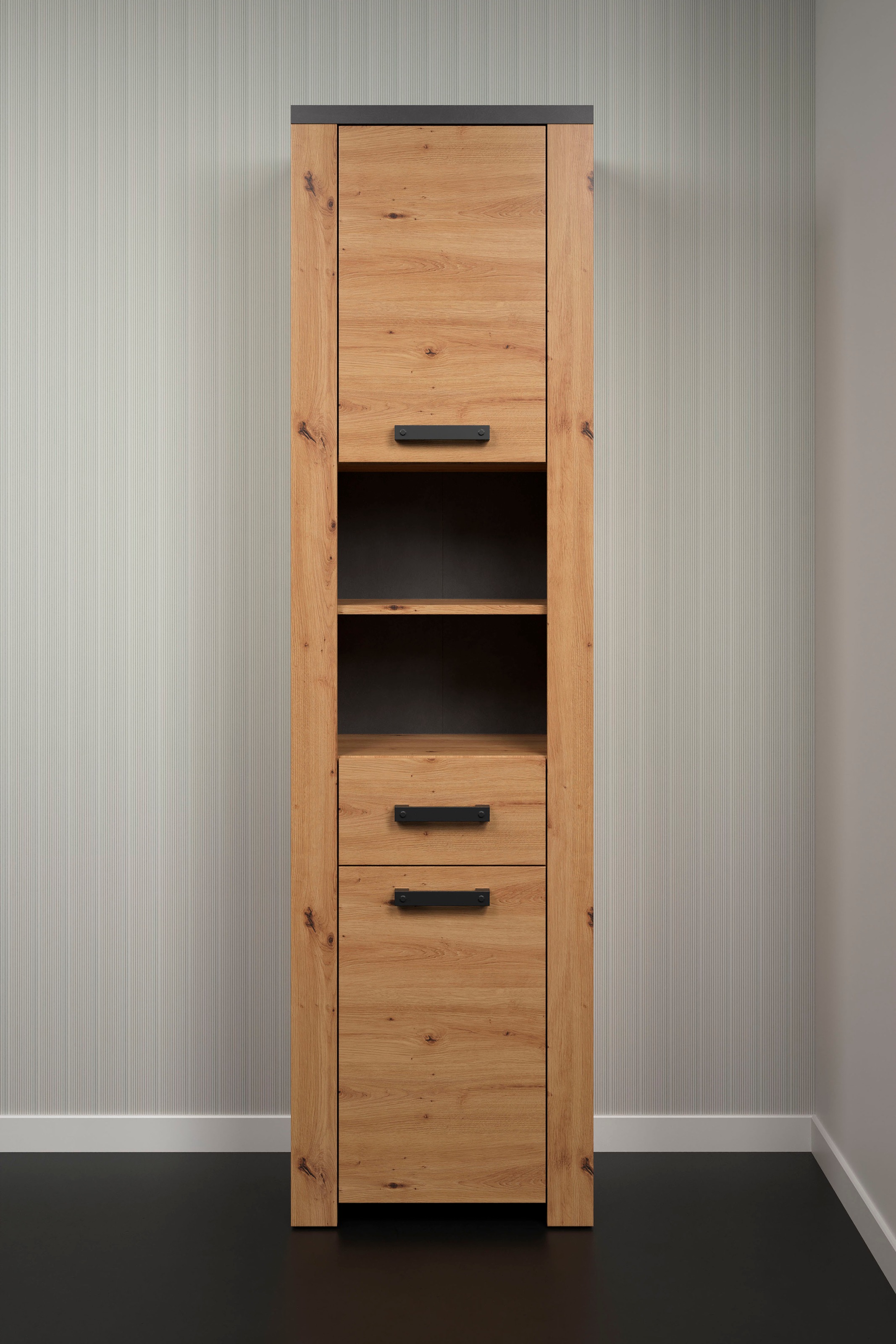 welltime Hochschrank »Ambres«, (1 St.), Badschrank in matter Echtholzoptik - Masse (B/T/H) 53/35/196 cm