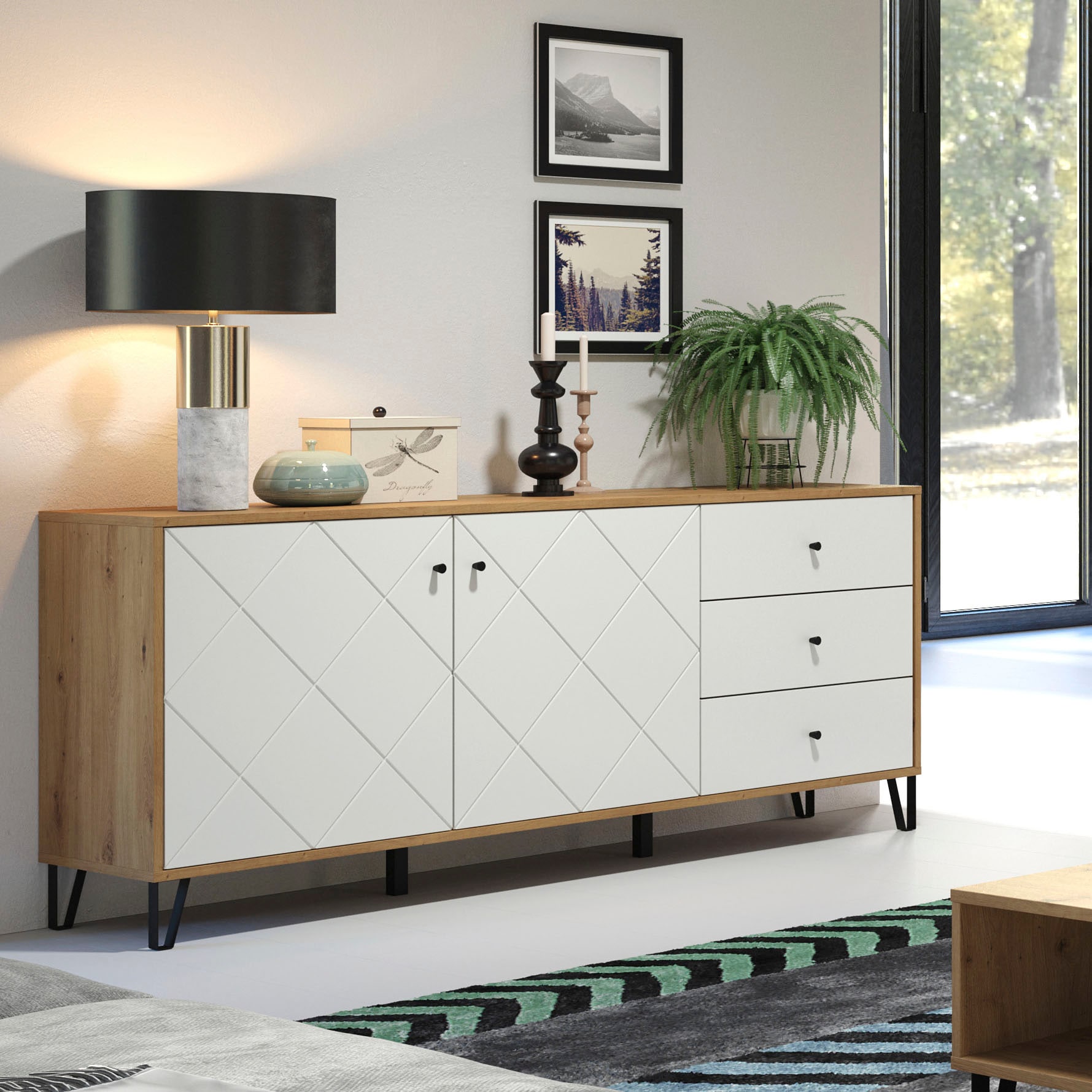 Home affaire Sideboard »Tarragona« Sideboard, 2 Türen, 3 Schubkasten & Soft-Close - (B/T/H) 183/40/76 cm