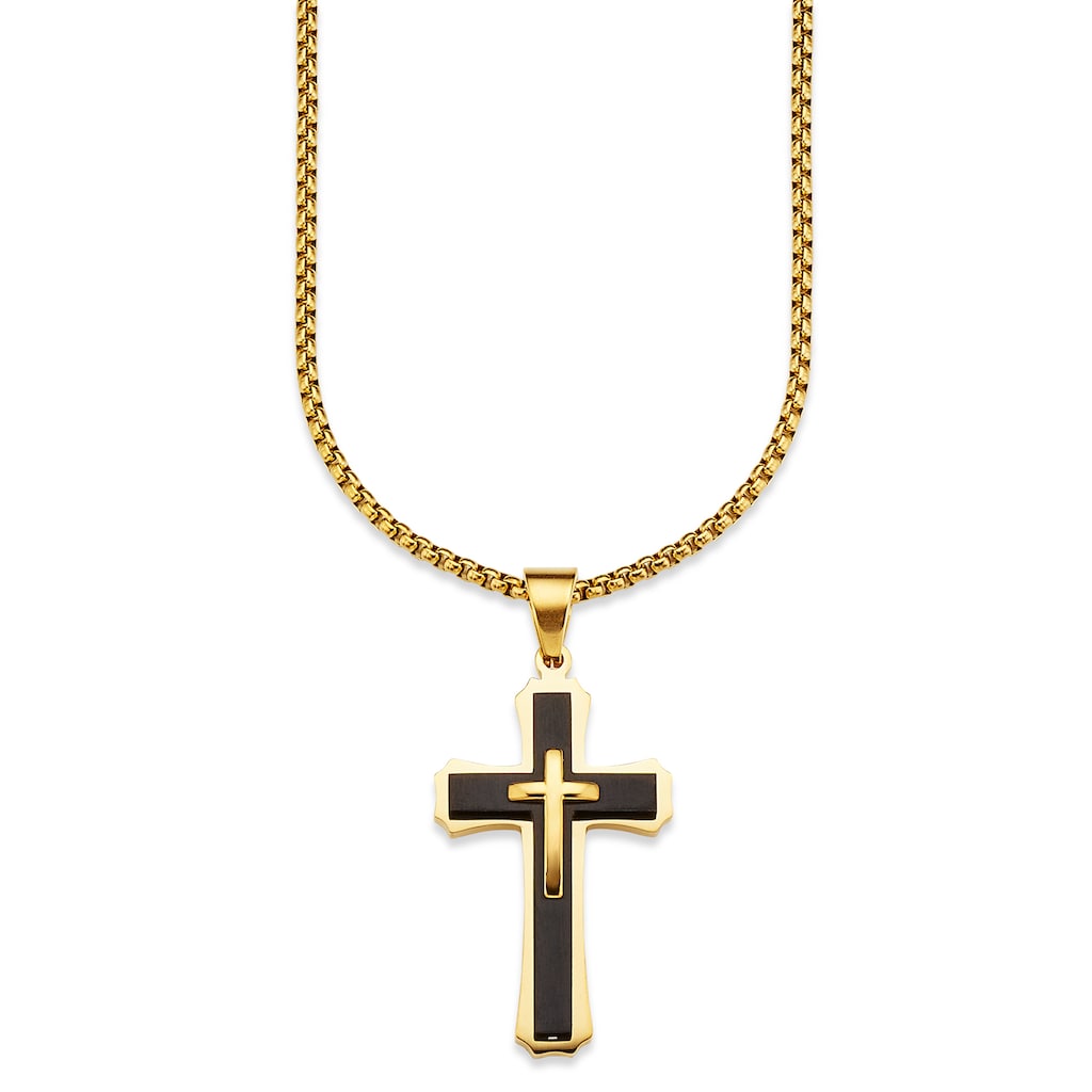 Bruno Banani Kette mit Anhänger »Schmuck Geschenk, Halskette Kreuz Venezianerkette Goldfarben Schwarz«