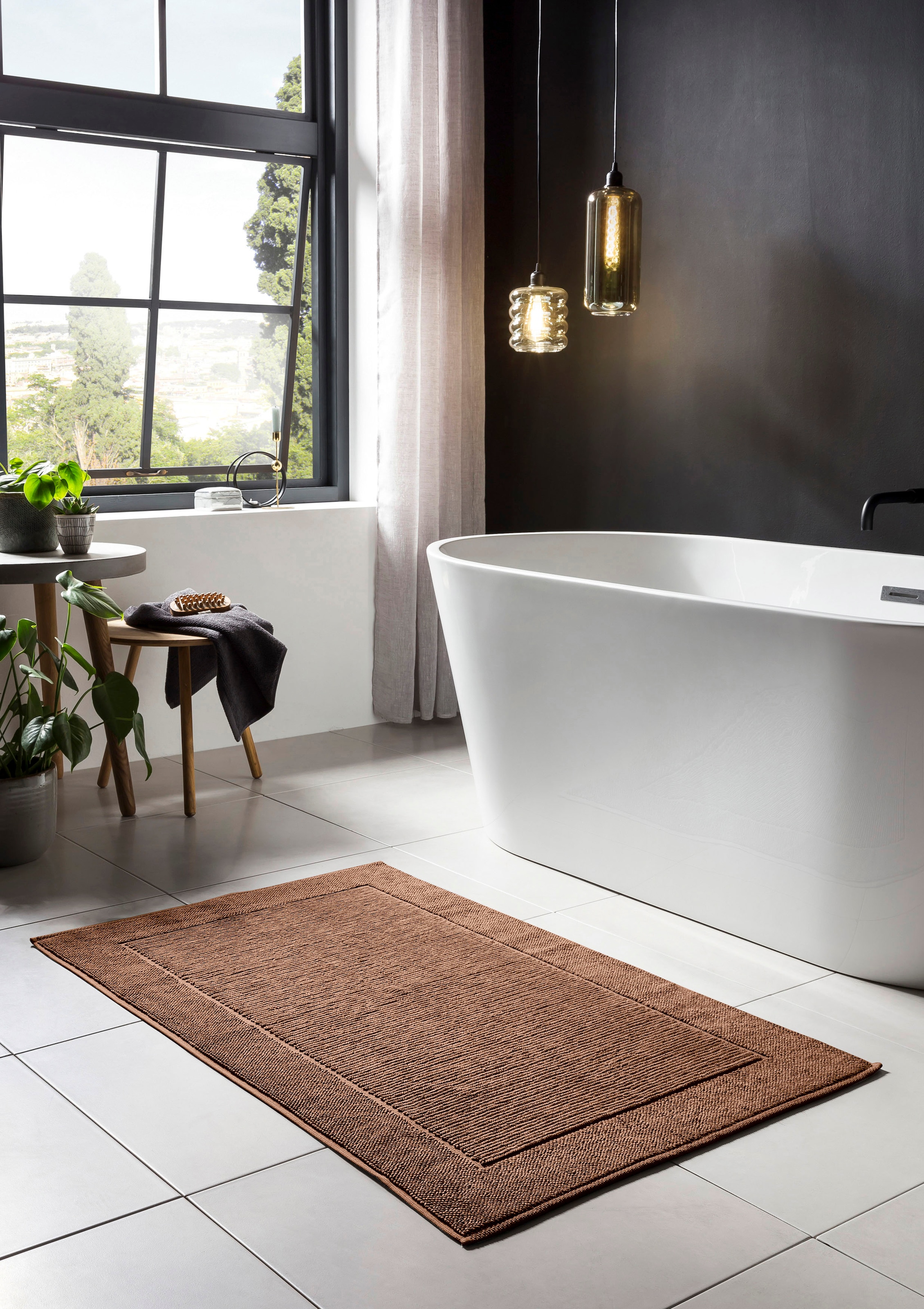 done.® Badematte »Damian«, fussbodenheizungsgeeignet, Badteppich, Uni-Farben, mit Bordüre, Hoch-Tief Effekt, reine Baumwolle