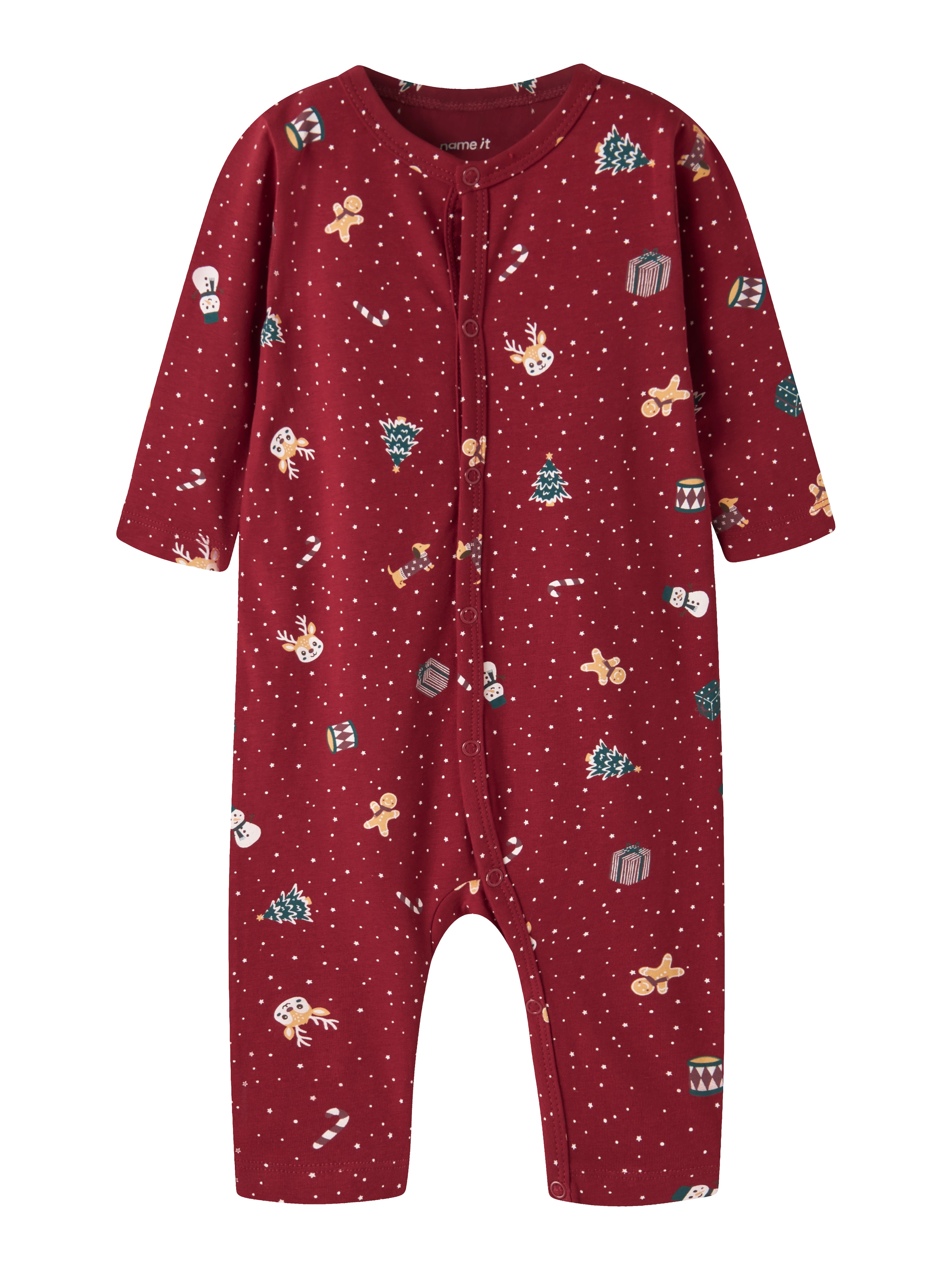 Image of Name It Strampler "NBNVISMAS LS NIGHTSUIT" aus Baumwollmischung, mit elastischem Jersey, Langarm