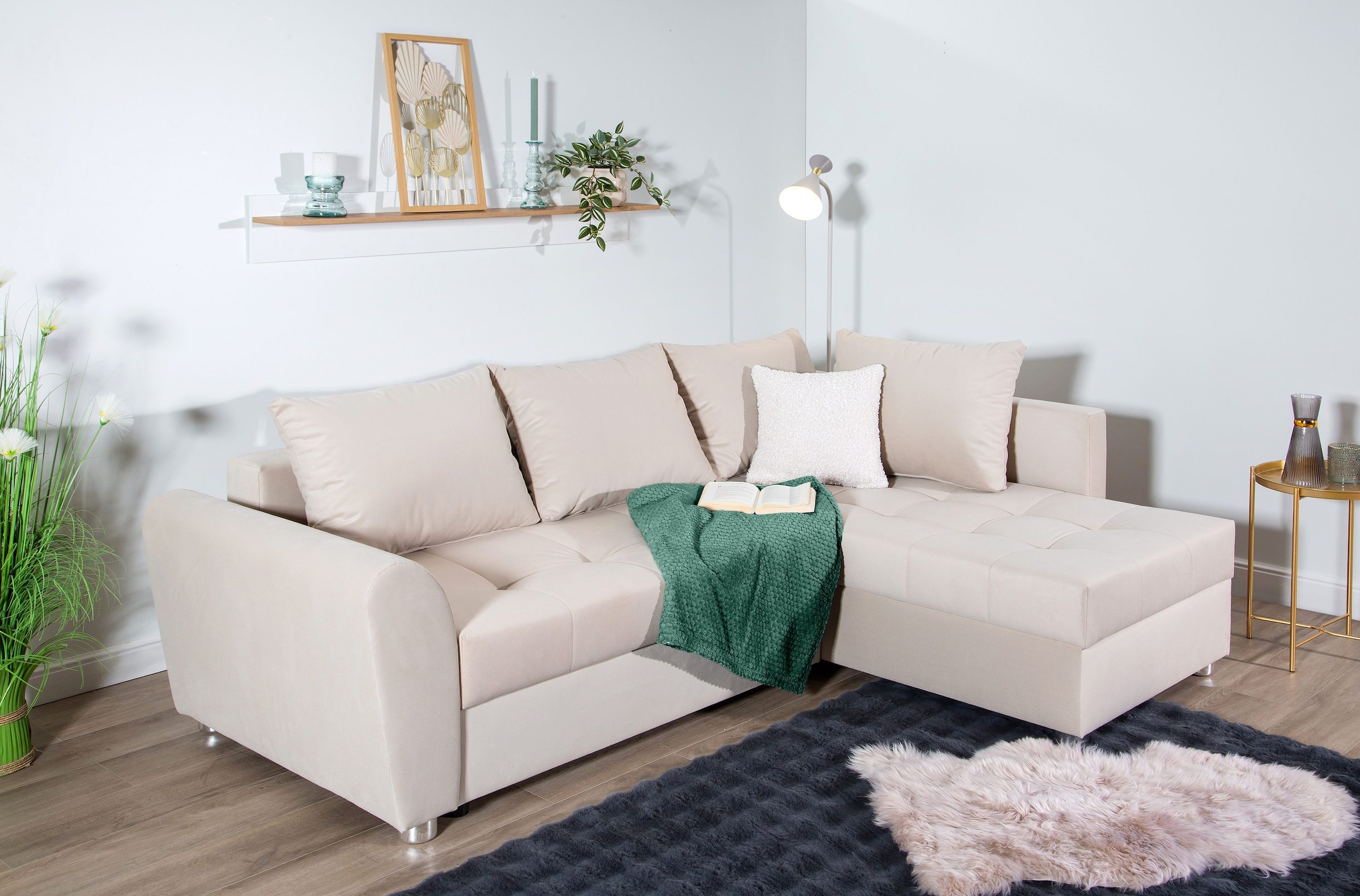 COLLECTION AB Ecksofa »Jana L-Form«, inkl. Bettfunktion,Bettkasten und Bonnelfederkern