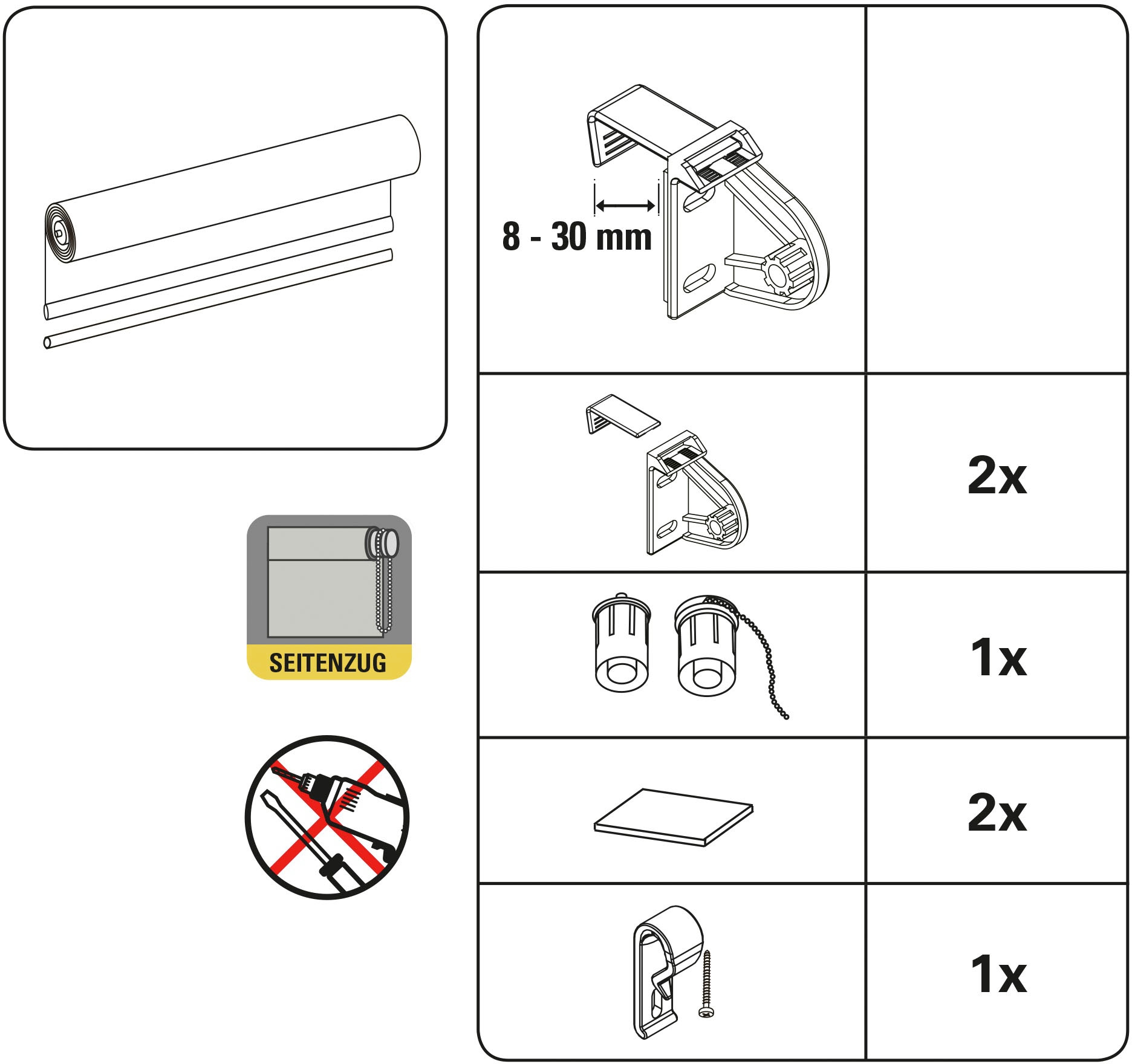 GARDINIA Seitenzugrollo »weiss / Dekor« blickdicht Sichtschutz ohne Bohren freihängend Klemmträger mit Feststellschraube