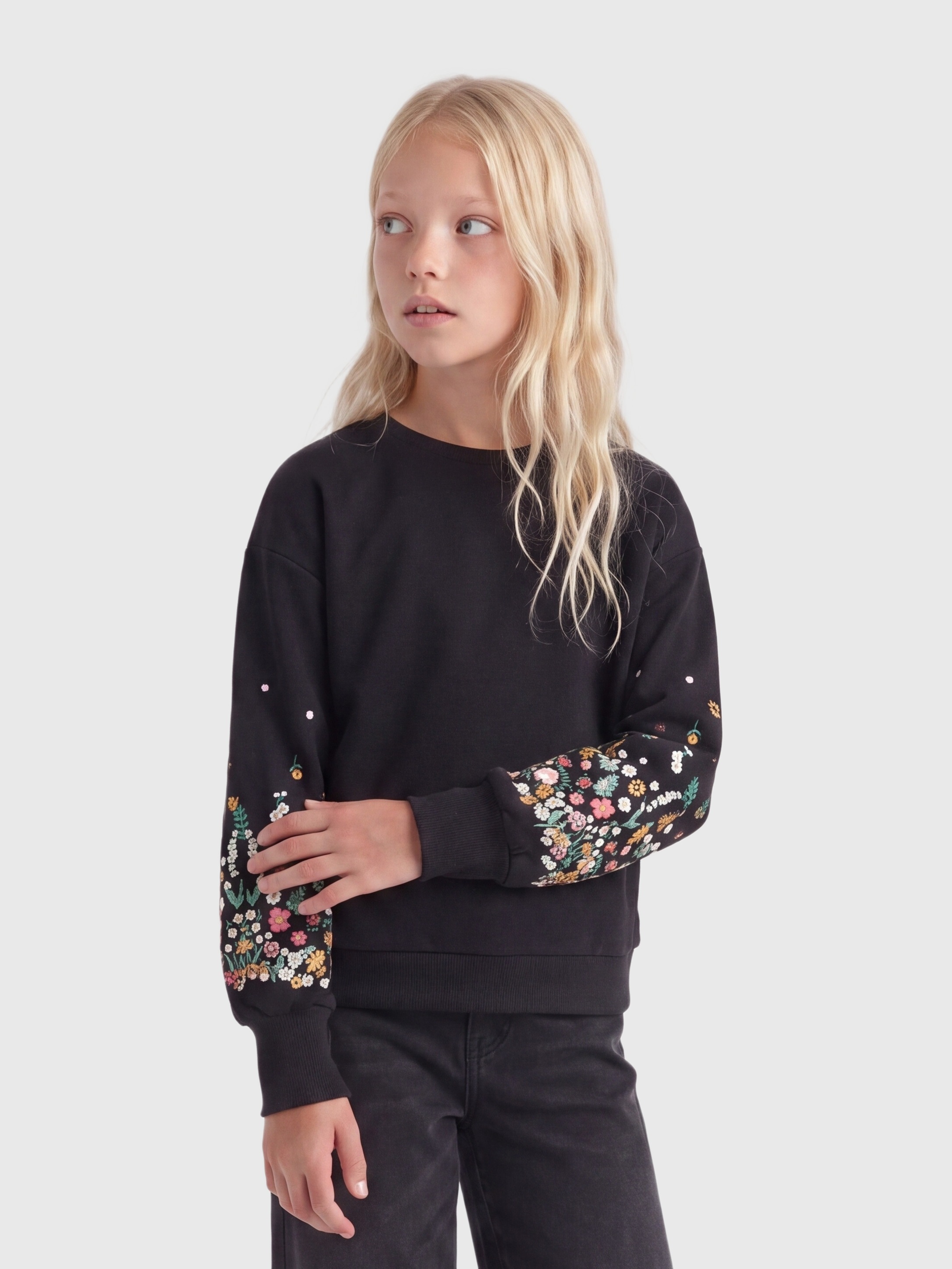 KIDS ONLY Sweat-shirt »KOGBROOKE L/S O-NECK FLOWER SWT NOOS«, mélange coton, coupe régulière
