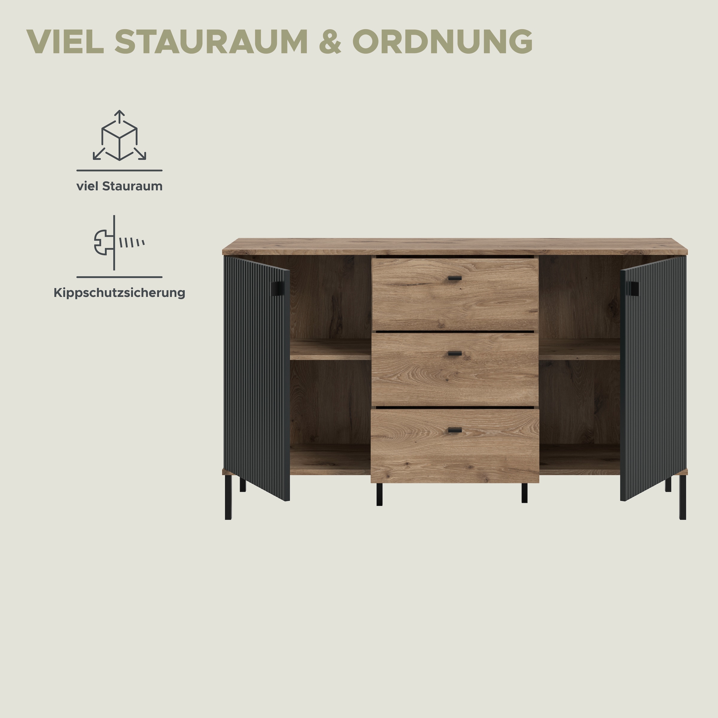INOSIGN Buffet »TREVERK, Breite: 154 cm, hochwertige MDF-Front schwarz tiefzieh« 1 cuis tlg. buffet, salon, salle à manger