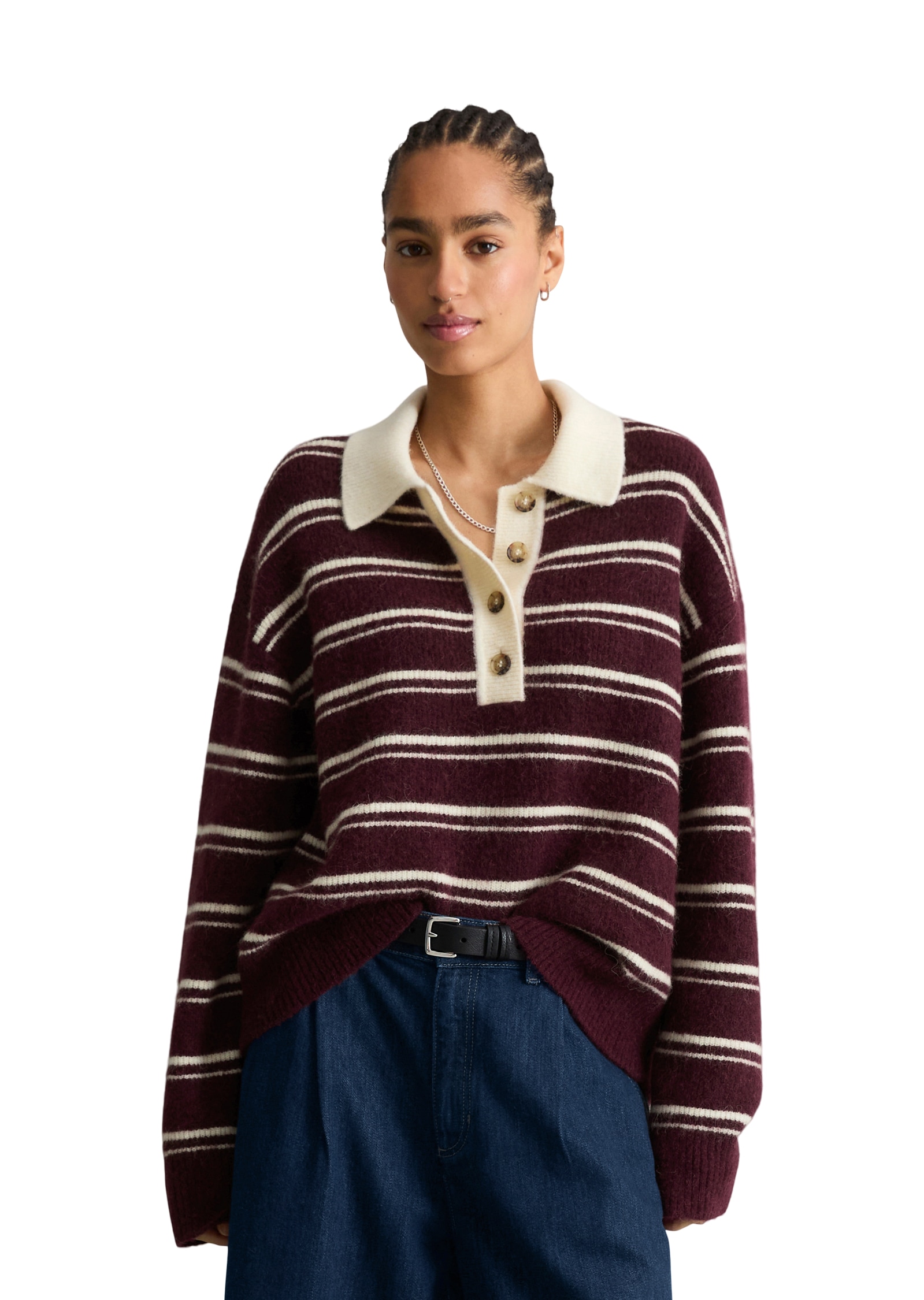Image of Marc OPolo DENIM Polokragenpullover Gestreiftes Strickpolo oversize aus kuscheligem Alpakawolle-Mix
