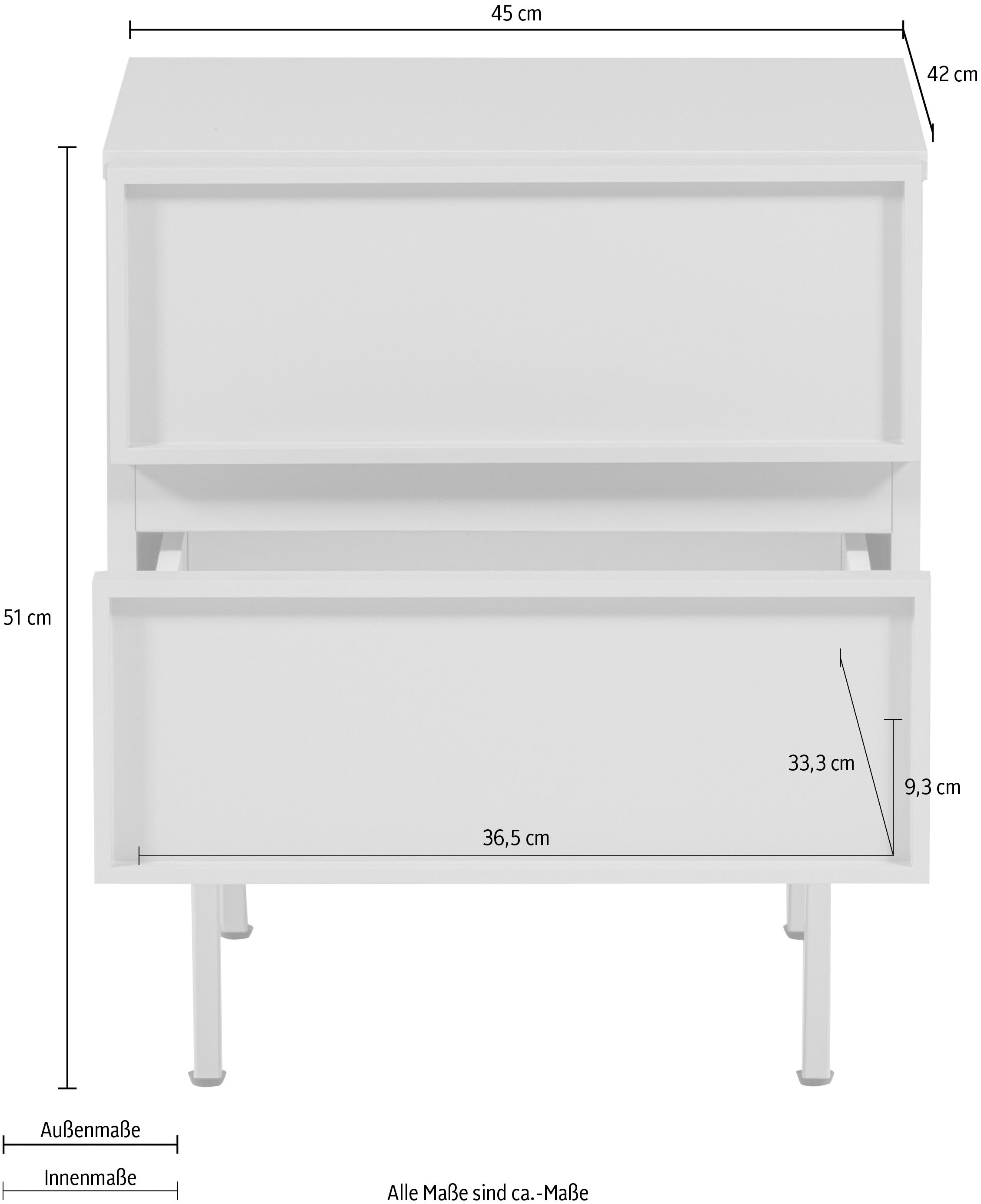 WOOOD Table de nuit »Tours mit kompakter Ausführung und Melamin-MDF B 45 x T 42 x H 51 cm« Surface déperlante, capacité de charge du plateau 50 kg
