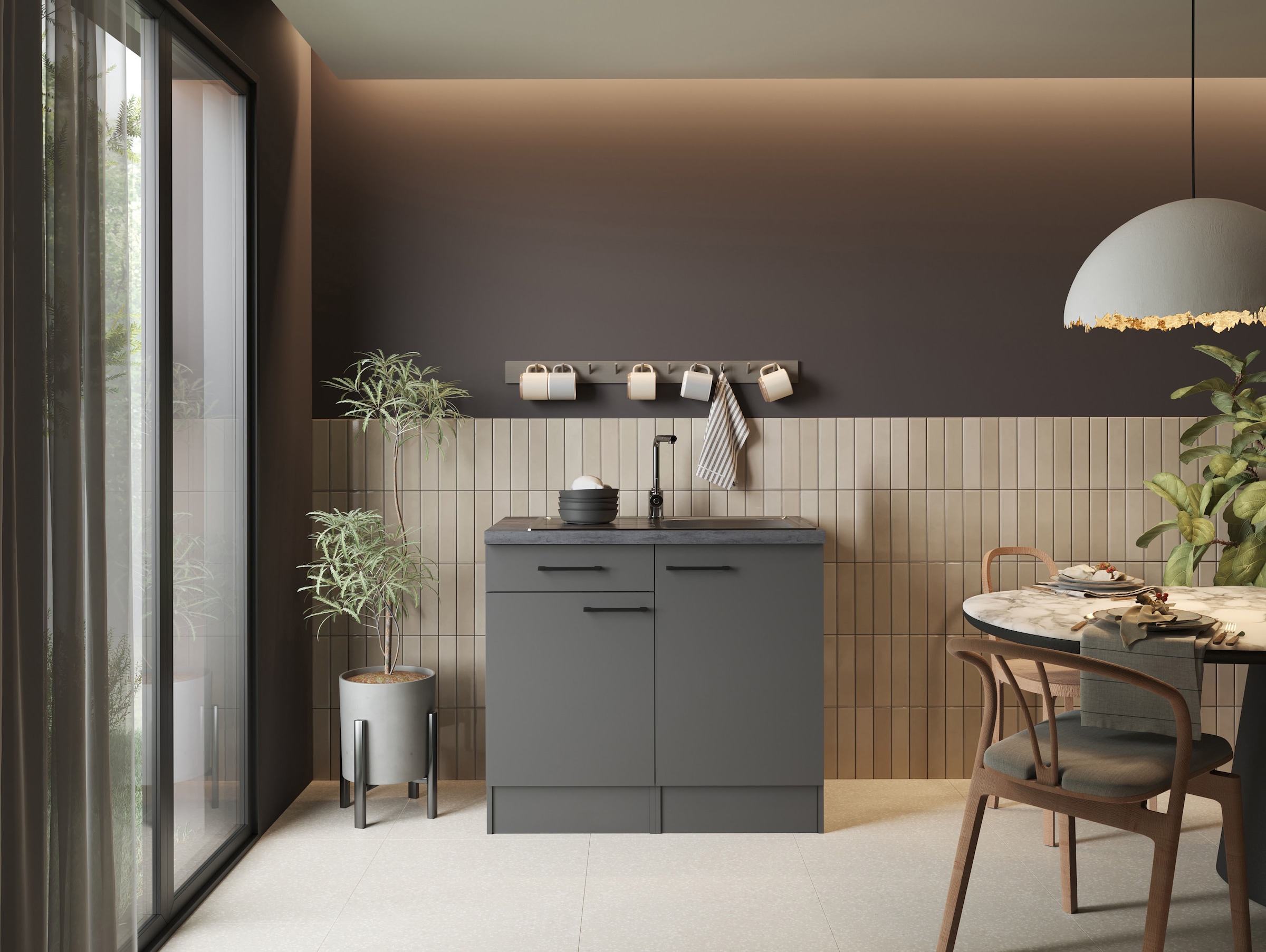 RESPEKTA Kitchenette »Oliver« démonté, avec évier en acier inoxydable, avec fonction soft-close, largeur 100 cm
