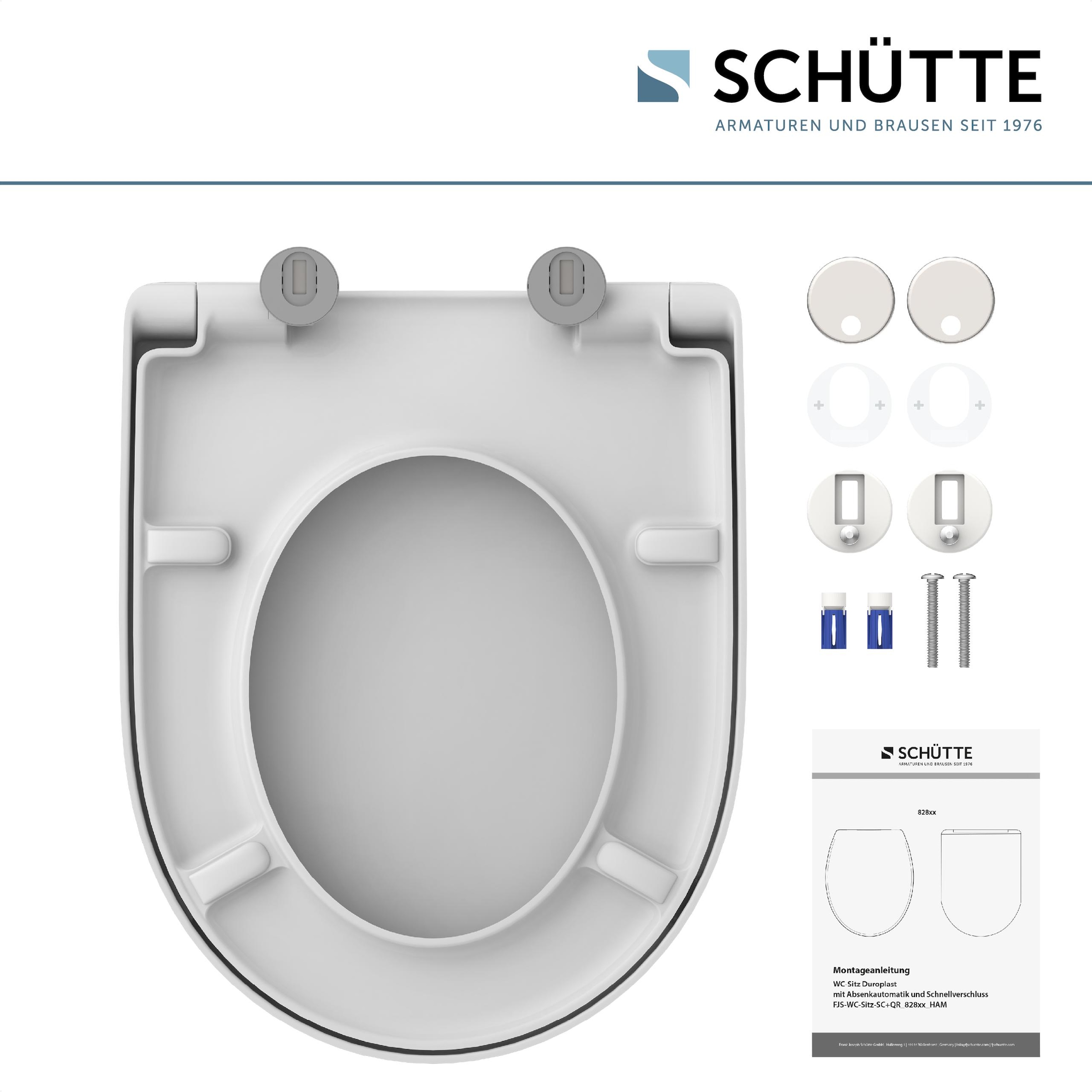 Schütte Siège de WC »Duroplast, WHITE D-Form PRO 7« Abattant WC, matériel de fixation, notice de montage,  Avec descente automatique et fermeture rapide