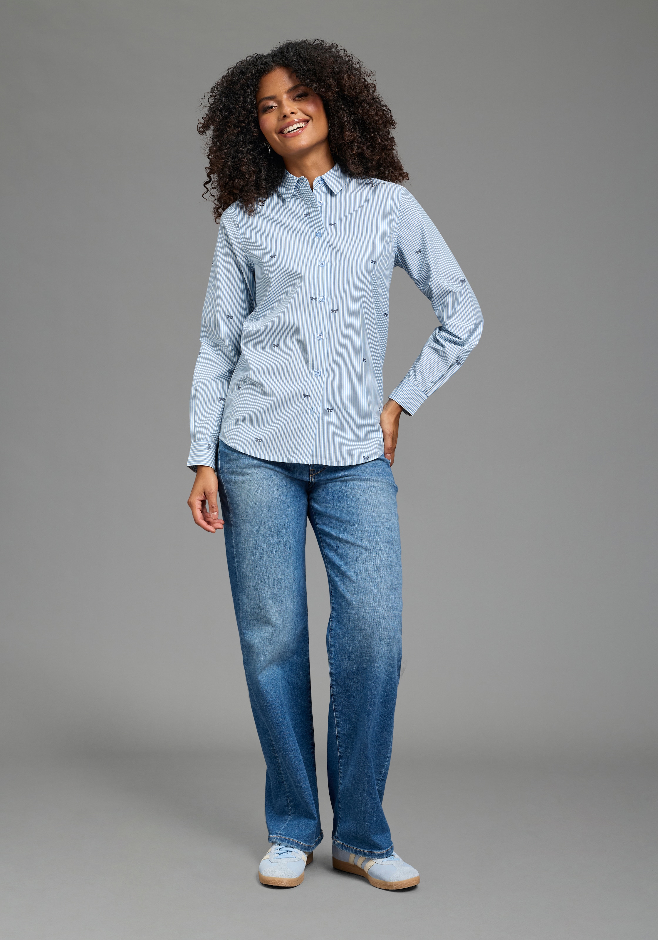 Laura Scott Blouse chemise manches longues, avec poignet à 1 bouton, aspect imprimé