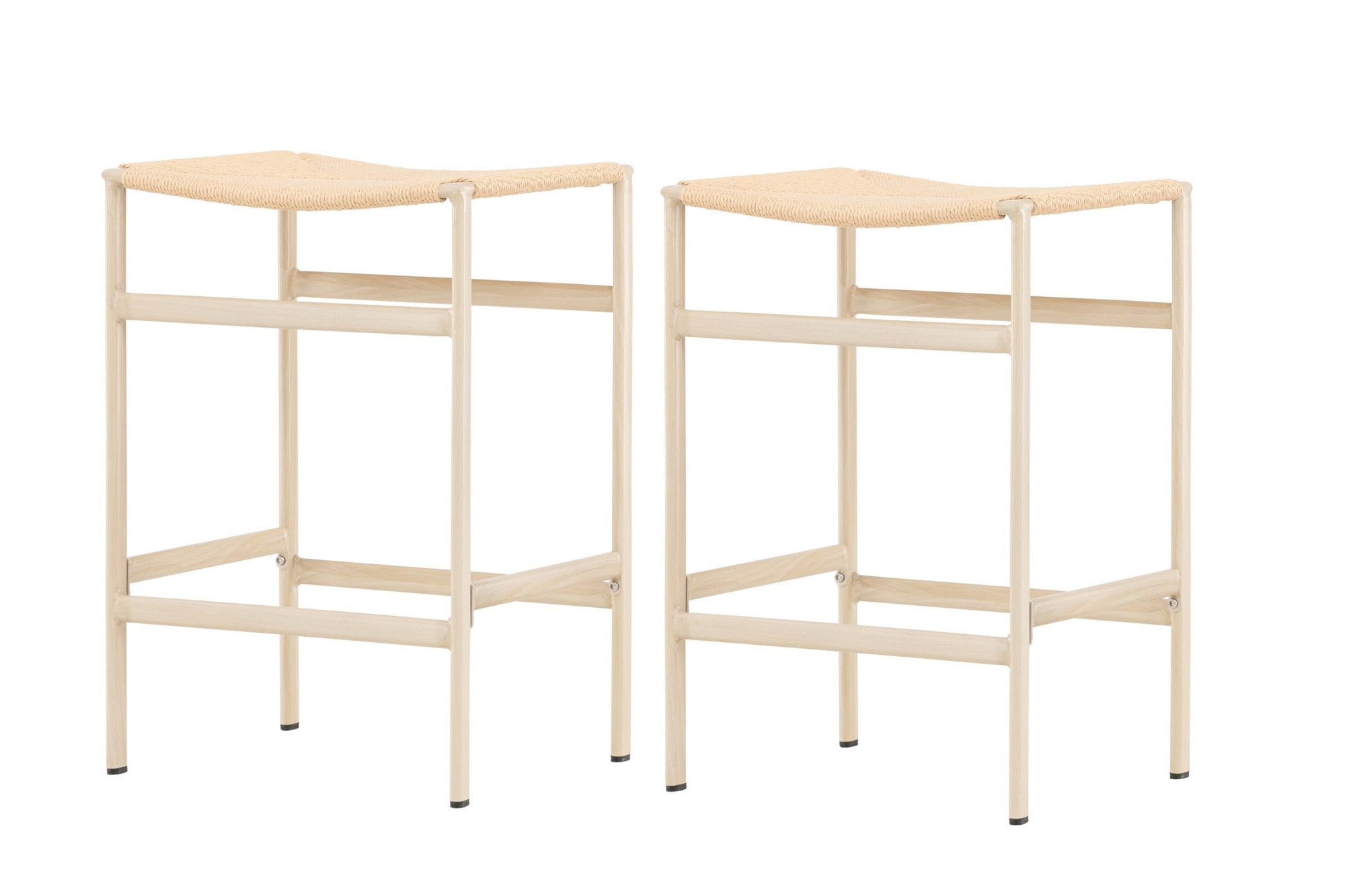 Venture Home Tabouret de bar »Polly, 2er-Set Barhocker mit Seil-Sitz, Stahlbeine, 120 kg« Ensemble, 2 cuis tlg. tabouret de bar, tresser, bois de caoutchouc, cadre en acier, bohème