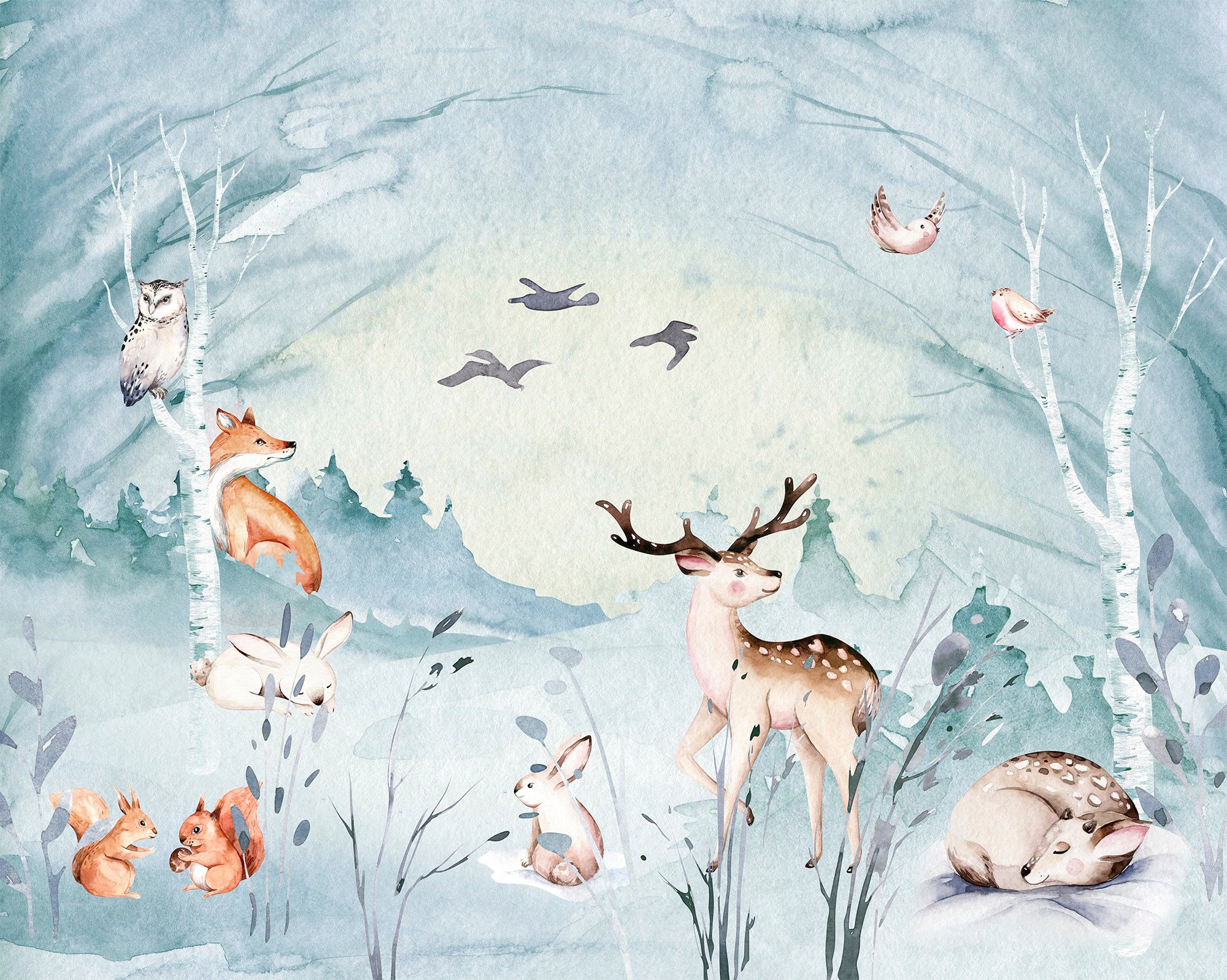 Image of Komar Vliestapete "Digitaldruck Vlies - Animal Sleepover - Grösse 350 x 280 cm" bedruckt glatt Kinderzimmer