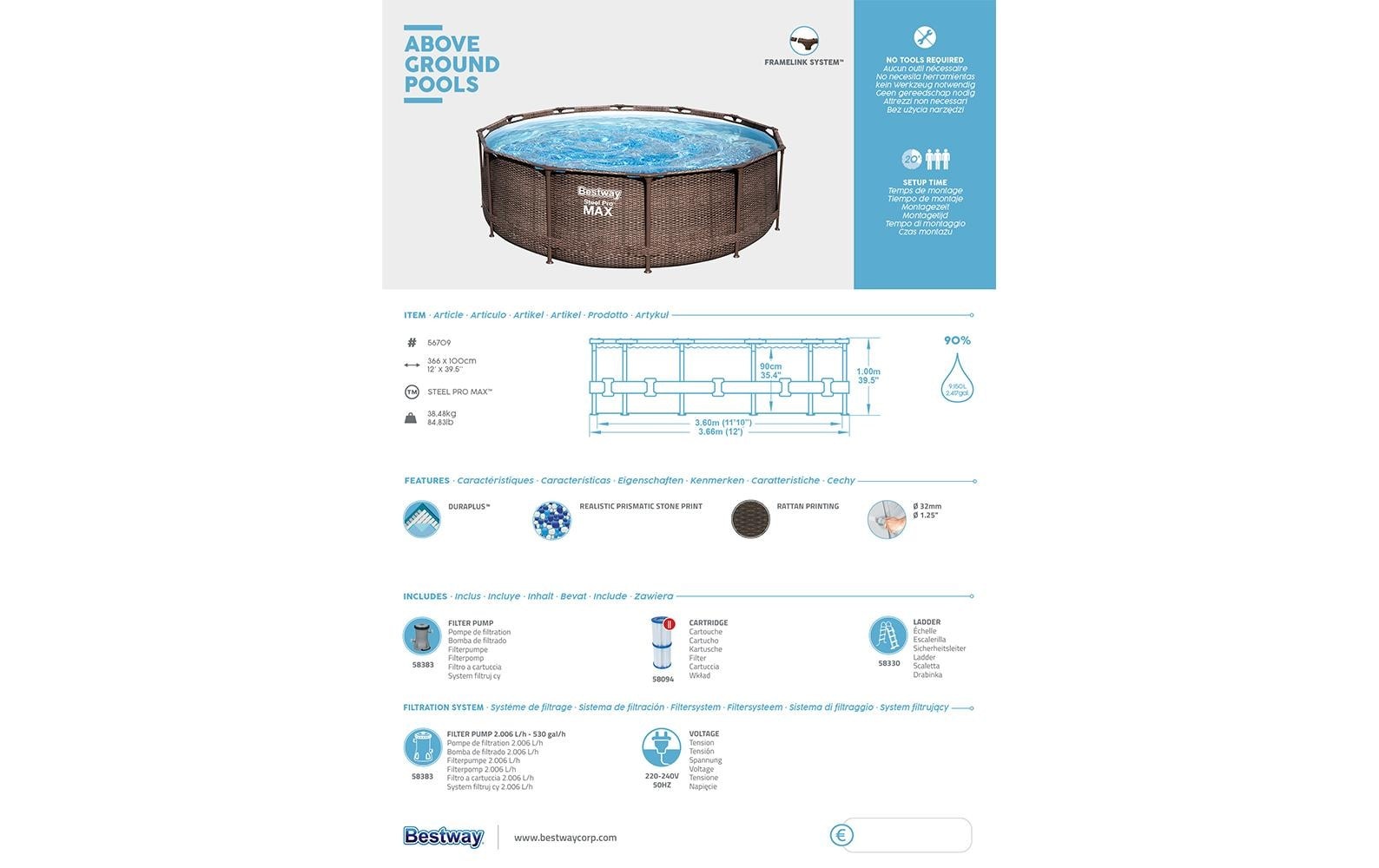 Bestway Pool »Steel Pro Max mit Filterpumpe 366 x 100 cm«