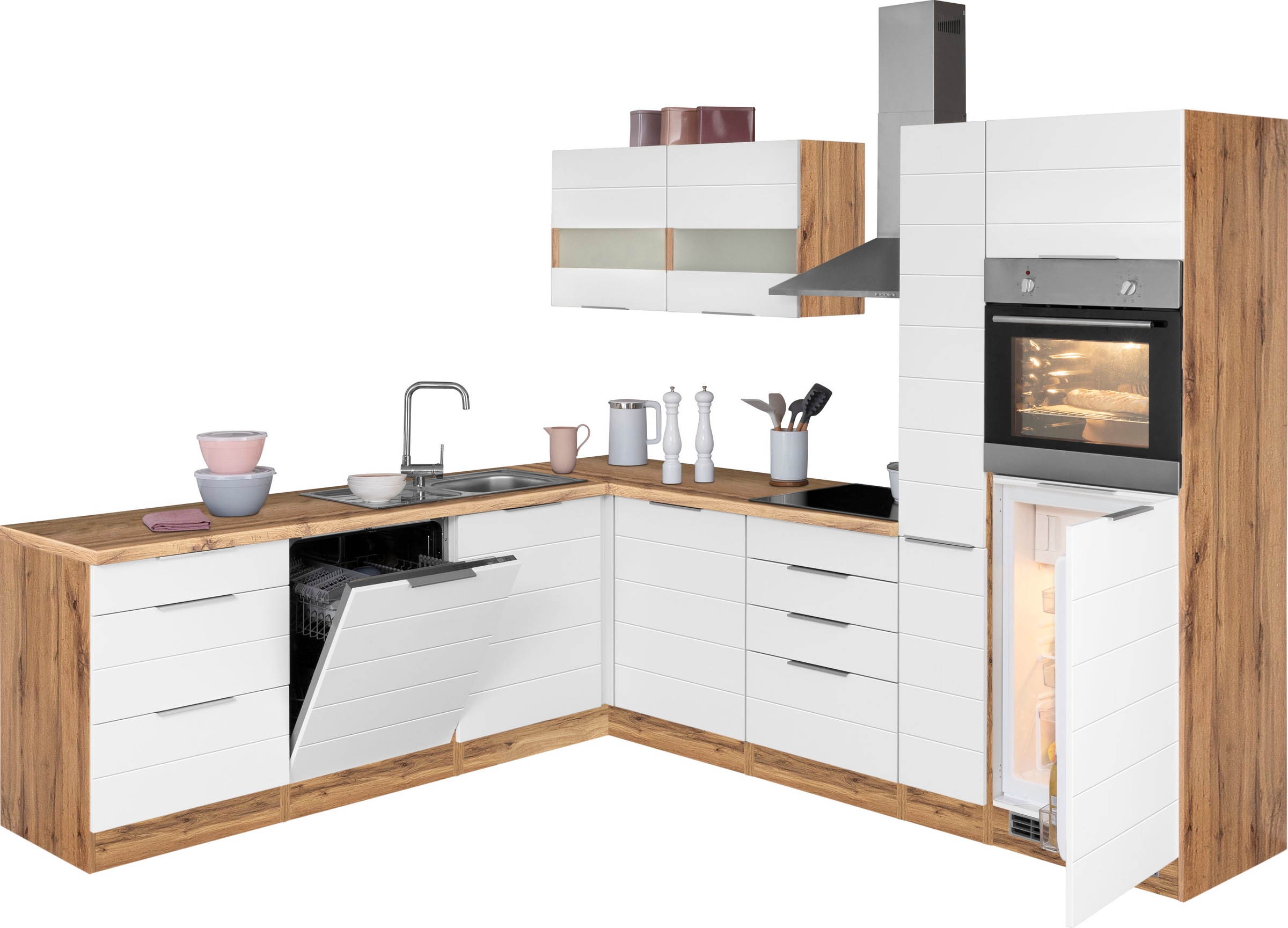 KOCHSTATION Winkelküche "KS-Luhe" Stellbreite 240x270 cm, wahlweise mit oder ohne E-Geräten, MDF-Fronten