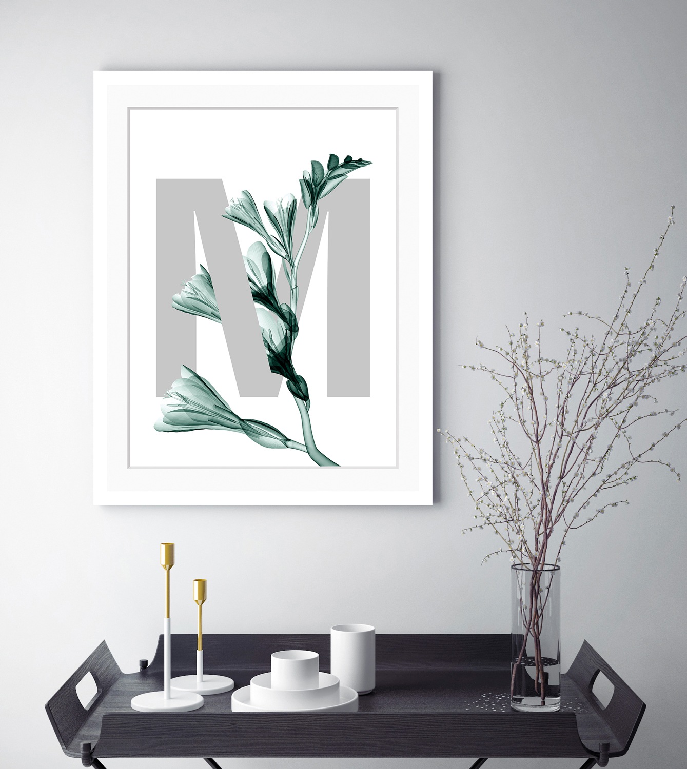 Image of queence Bild "M-Flower" Buchstaben Pflanzen Pflanzenbilder Blume, gerahmt, Blätter