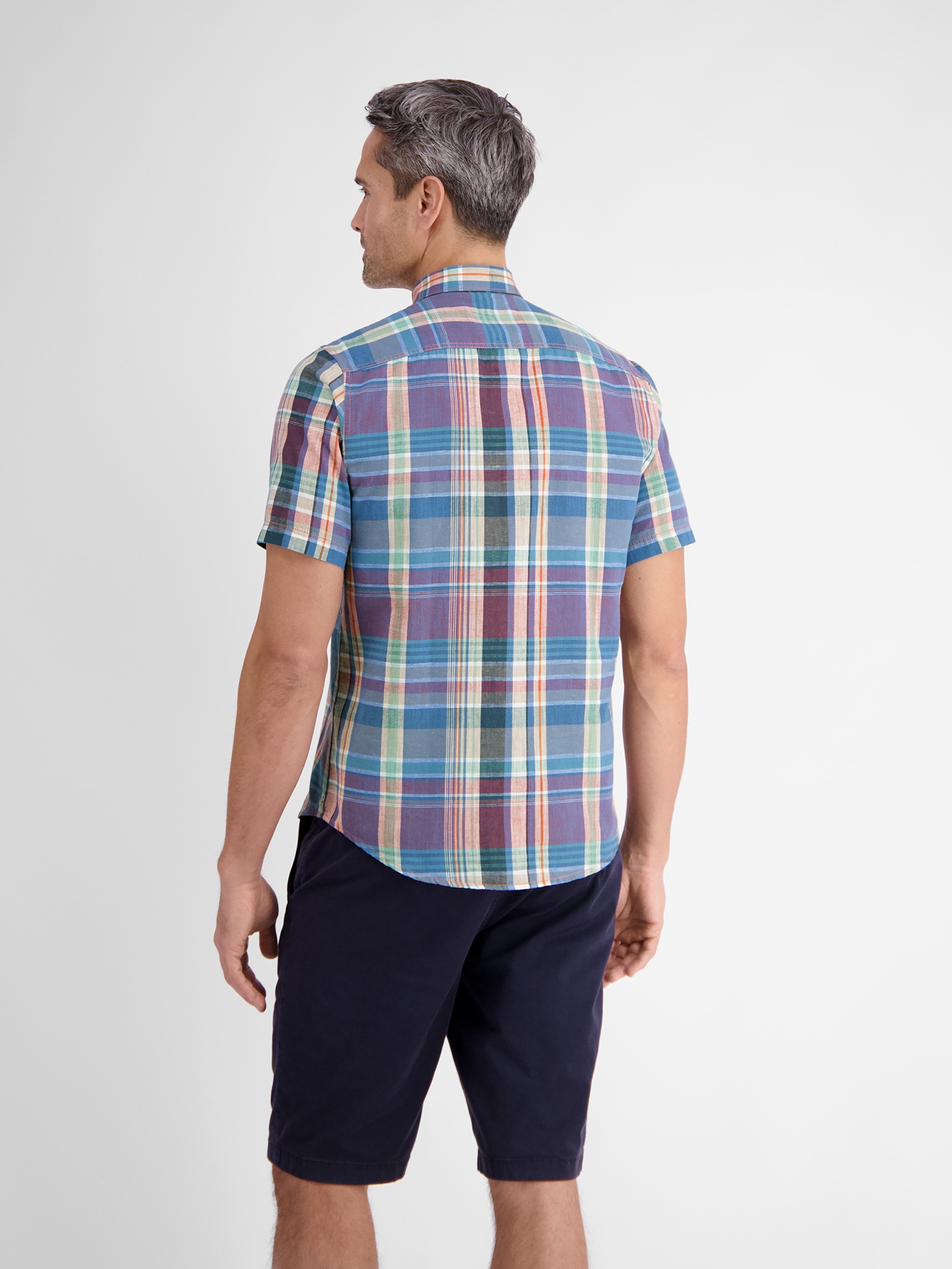 LERROS Kurzarmhemd »LERROS Karohemd für Herren in sommerlichem Baumwoll-Leinen-Mix«