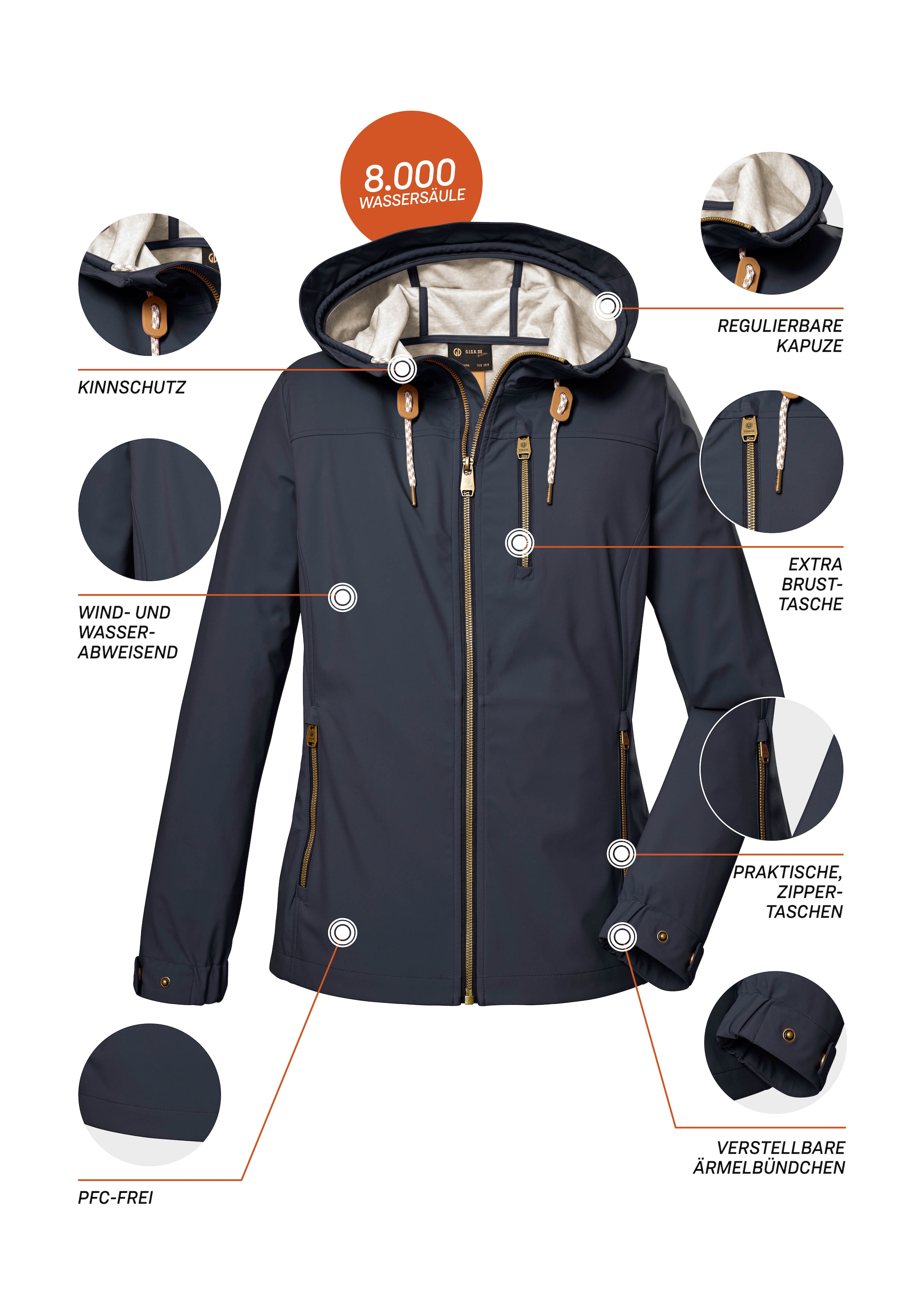 G.I.G.A. DX by killtec Softshelljacke »GS 24 WMN SFTSHLL JCKT«, Wasserabweisende Softshelljacke, verstellbare Kapuze, winddicht