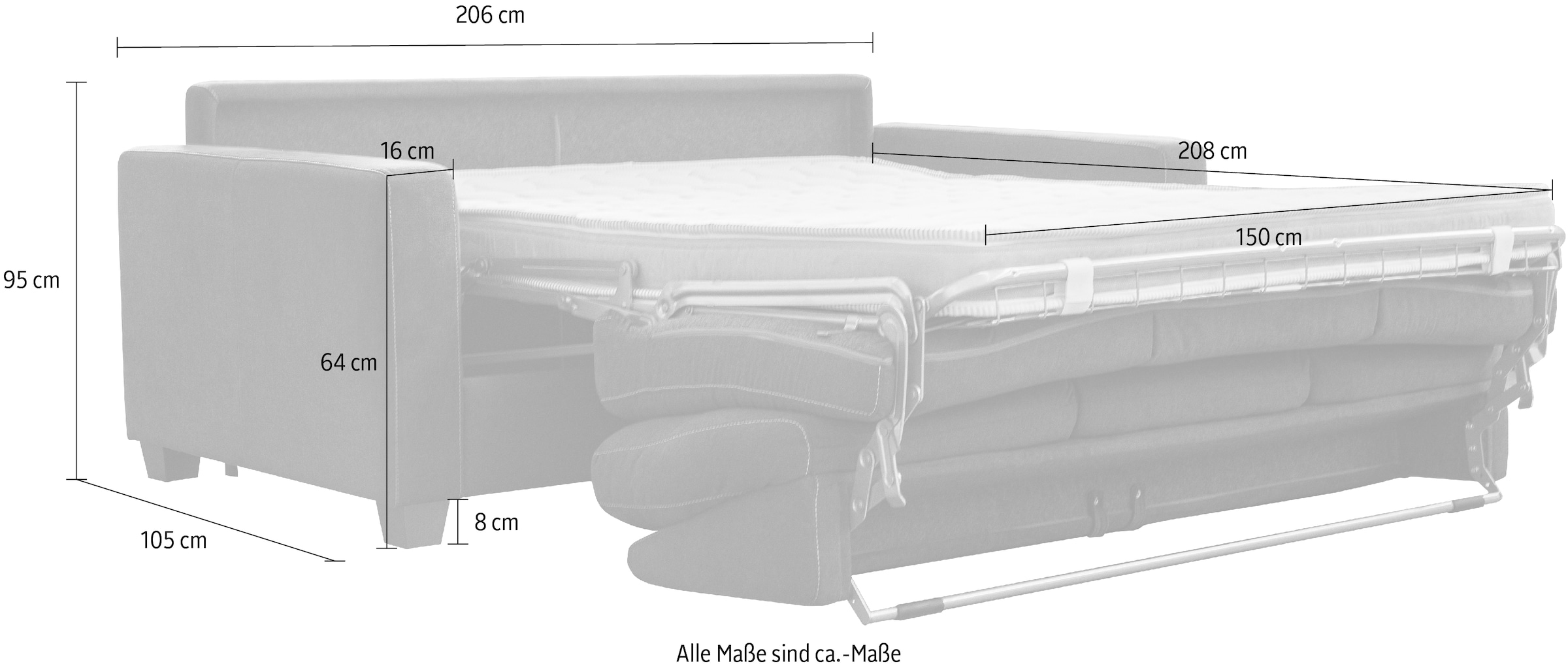 Nias Italia Schlafsofa »Prato«, inkl. Matratze und klappbaren  Metallgestell, Liegefläche 150/208 cm kaufen