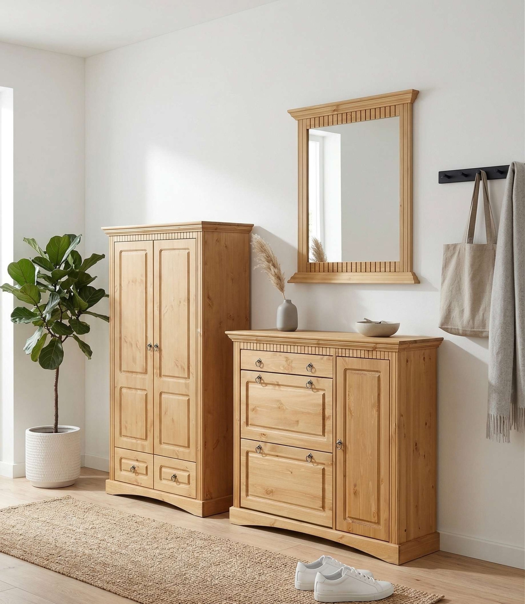 GOODproduct Wäscheschrank »Rustic« B/T/H: 94/39/150 cm,  aus massiver Kiefer, FSC®, schöne Kassettenoptik, mit Ringgriffen