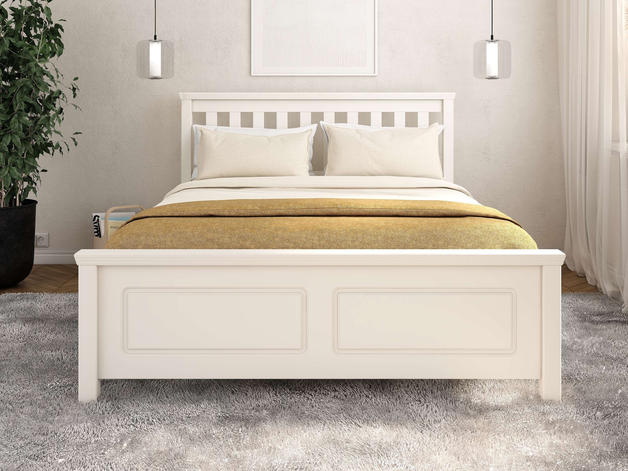 GOODproduct Bett »Fredegard, skandinavischer Stil, vielseitig kombinierbar, 2 Breiten« 180er oder 140er Breite,  teilmassiv, Sprossen am Kopfteil, mit Lattenrost, Kassettenoptik