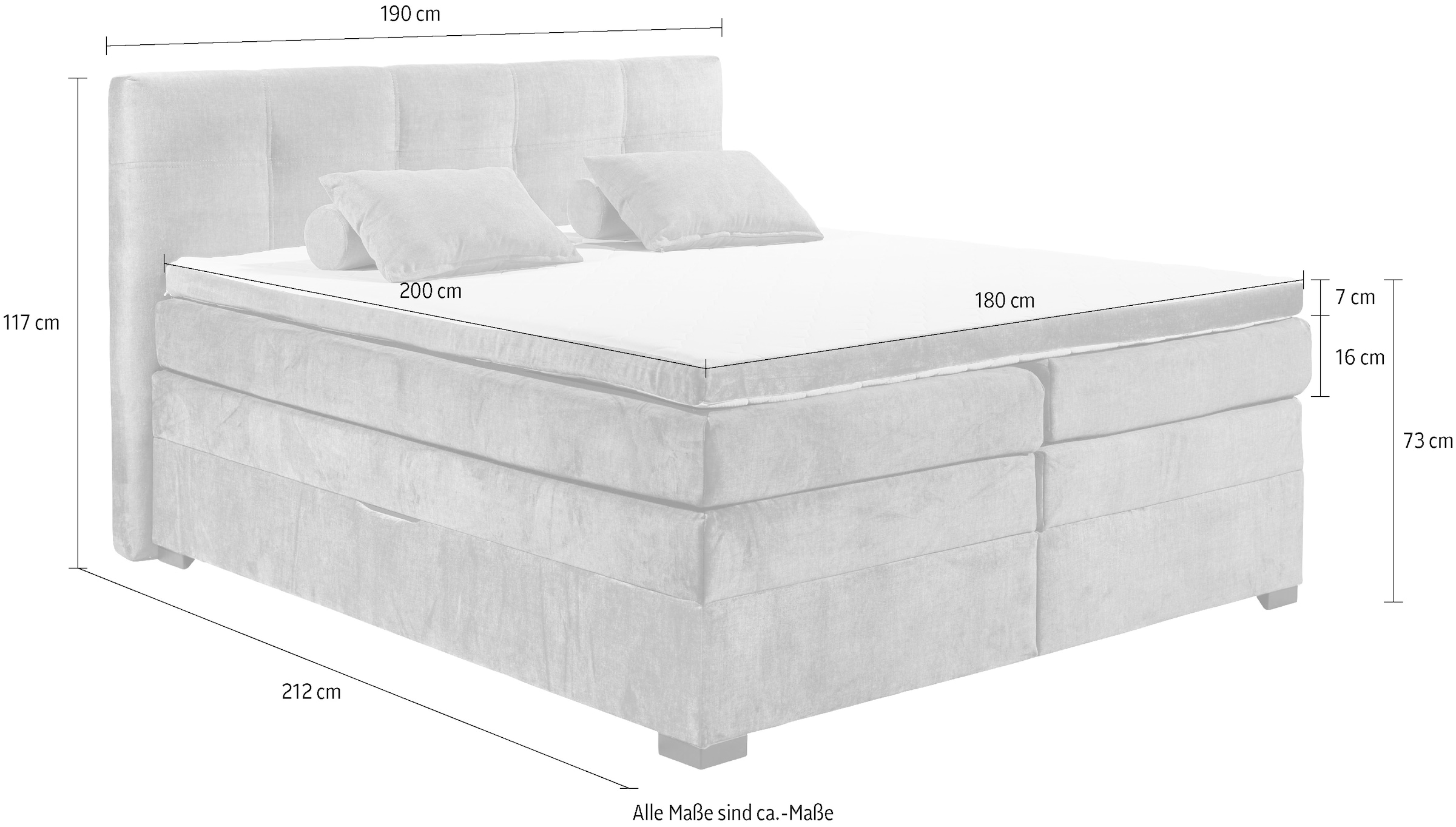 ED EXCITING DESIGN Boxspringbett »Fanes mit Komforteinstiegshöhe von 73cm«, erhältlich in 180x200cm, inkl. Bettkasten und Visco-Topper