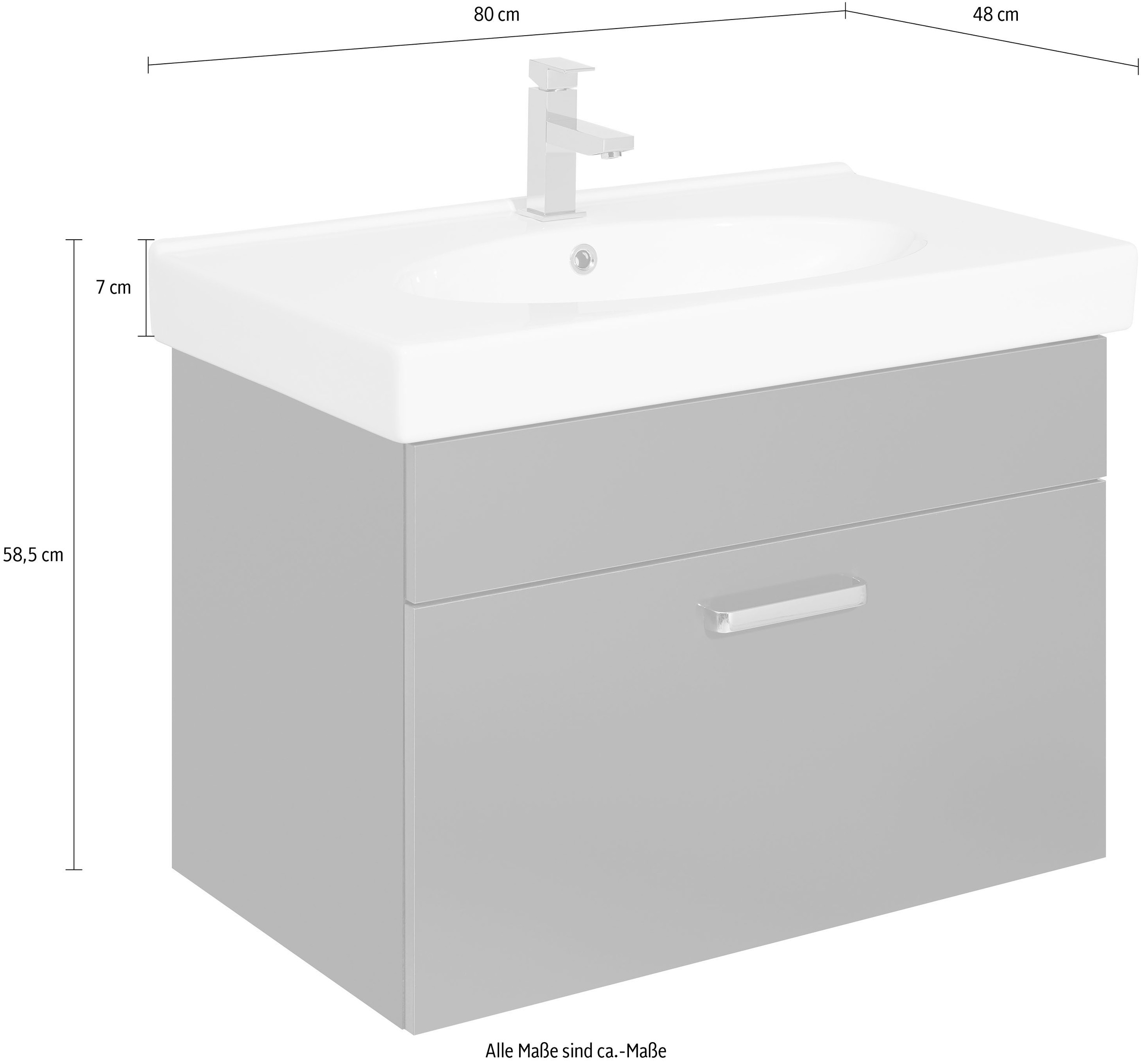 Saphir Waschtisch »Quickset Keramikwaschtisch mit Unterschrank, 80 cm breit« Wachplatz, Griffe Chrom Glanz, mit Softeinzug, 1 Schublade