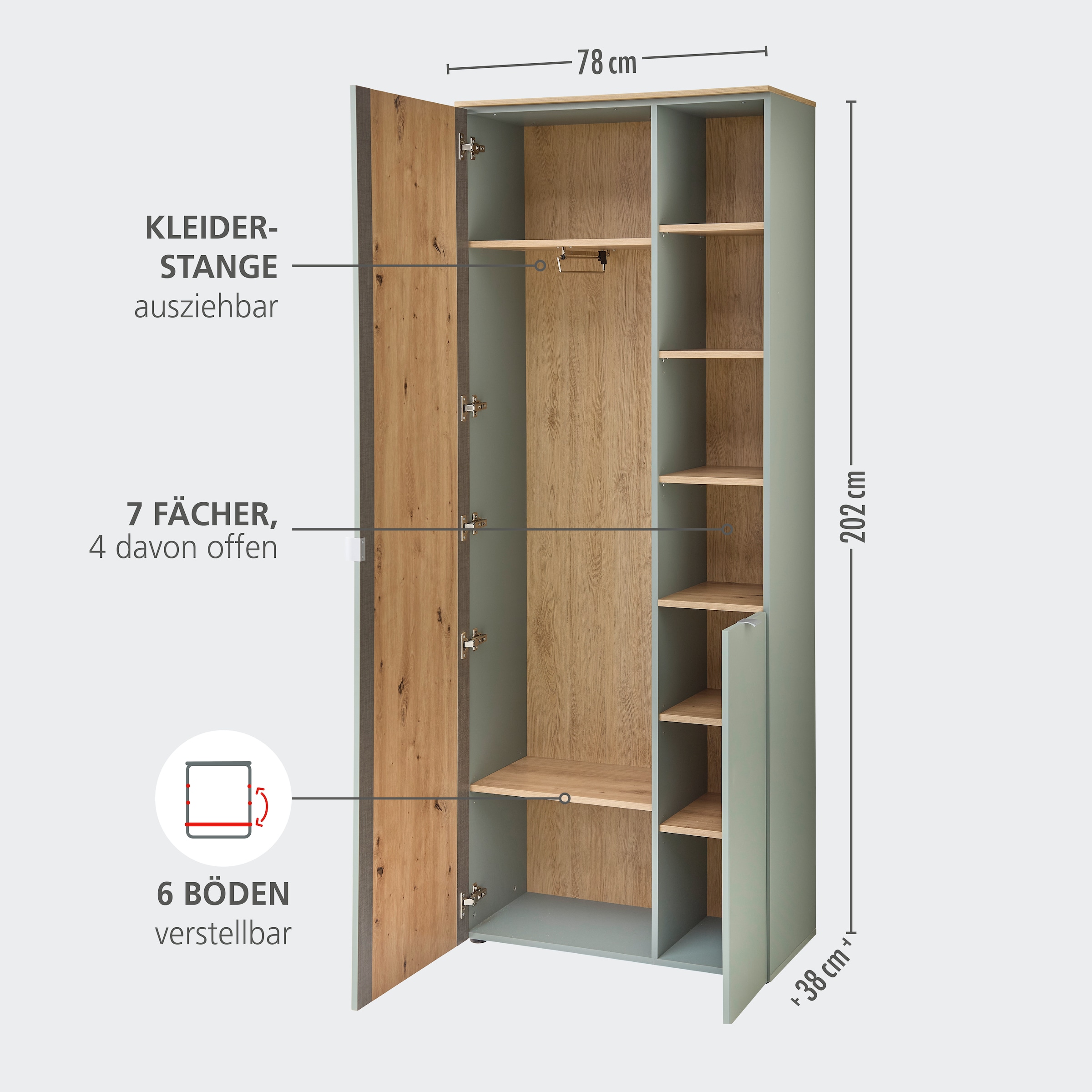 Innostyle Ensemble de vestiaires »Bari Garderobenprogarmm, BxHxT 206x202x38 cm« Ensemble, 4 cuis tlg.
