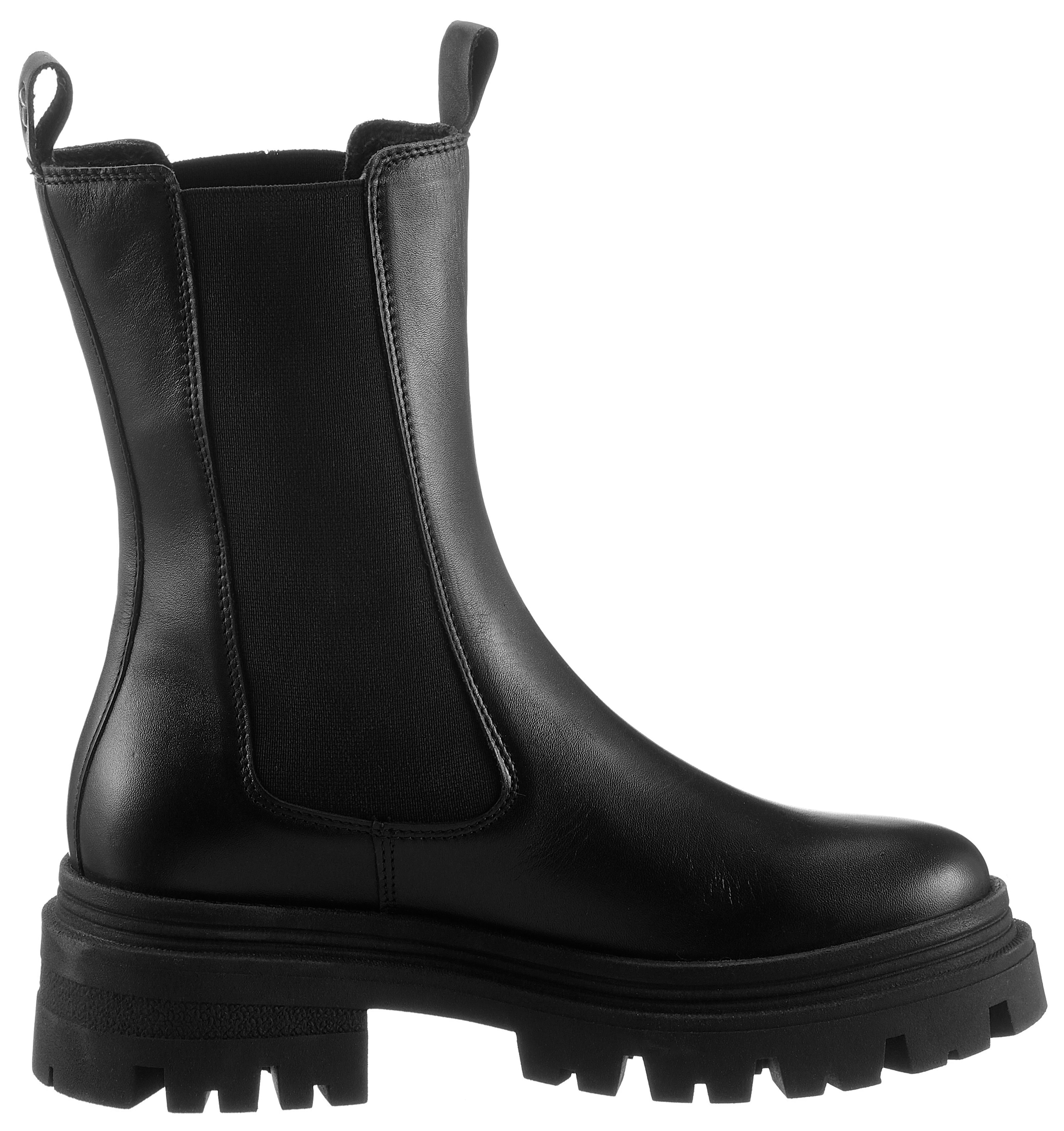 Tamaris Chelseaboots, Blockabsatz, Schlupfboots, Kurzstiefel, beidseitige Stretcheinsätze