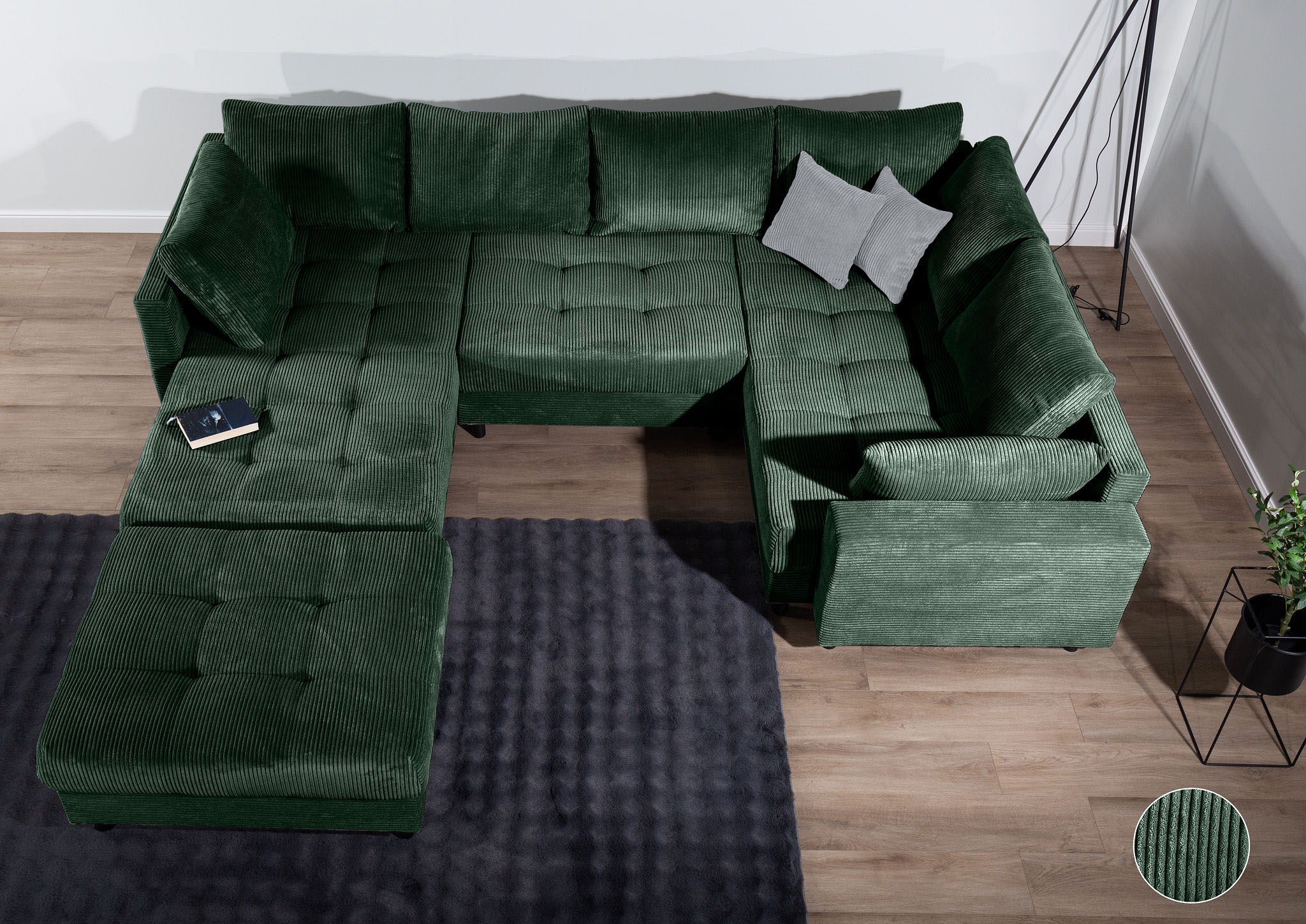 Home affaire Wohnlandschaft »Toni U-Form mit Armlehne«, inkl. Hocker und Zierkissen in abgesetzter Farbe, mit Bonnelfederkern