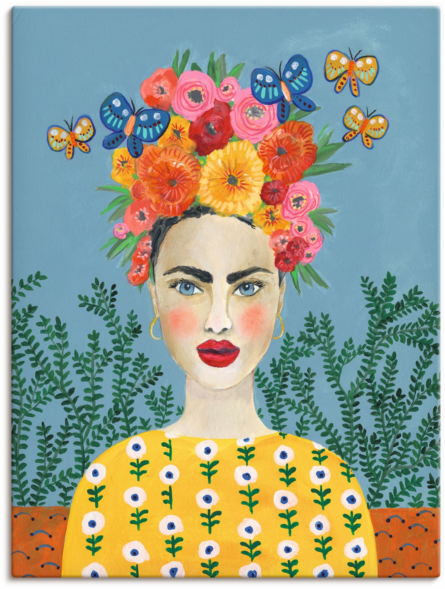 Image of Artland Leinwandbild "Frida-Kopfschmuck I" Bilder von Frauen 1 Stk. tlg. auf Holzrahmen gespannt