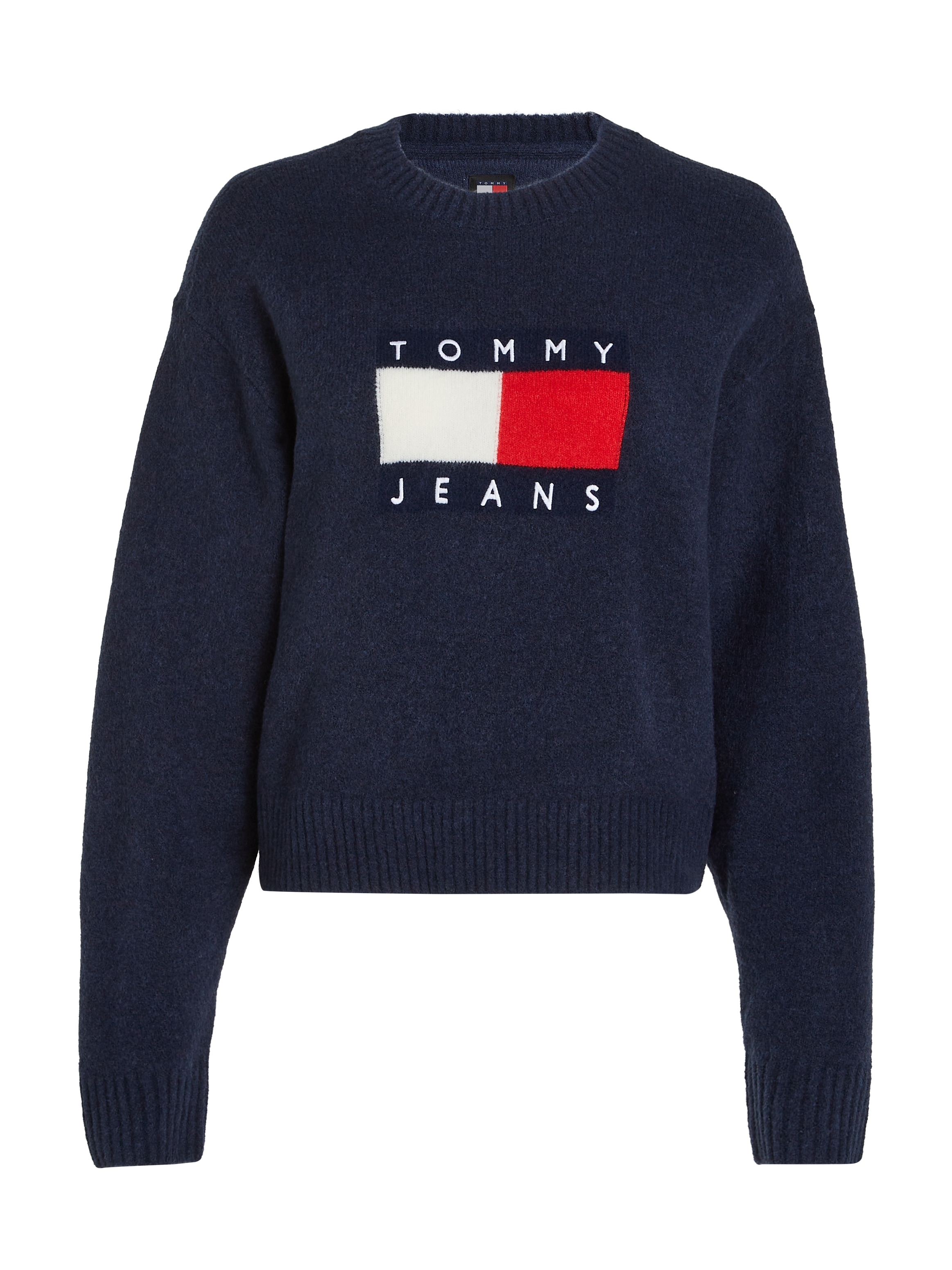 Tommy Jeans Curve Strickpullover »TJW MELANGE FLAG SWEATER EXT«, in Grossen Grössen, mit Wollanteil & Elasthan