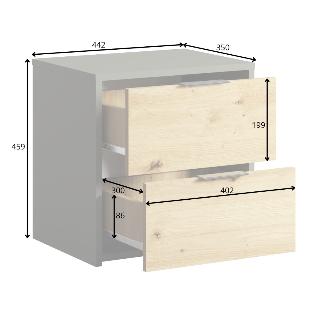 INOSIGN Nachtkonsole »Nachttische Loreto (2 Stücke), Masse: B/T/H 44/35/46 cm«, (Set, 2 St., Zwei Nachttische), Nachttische (SET) mit 2 Schubladen und dezenten, metallischen Griffen