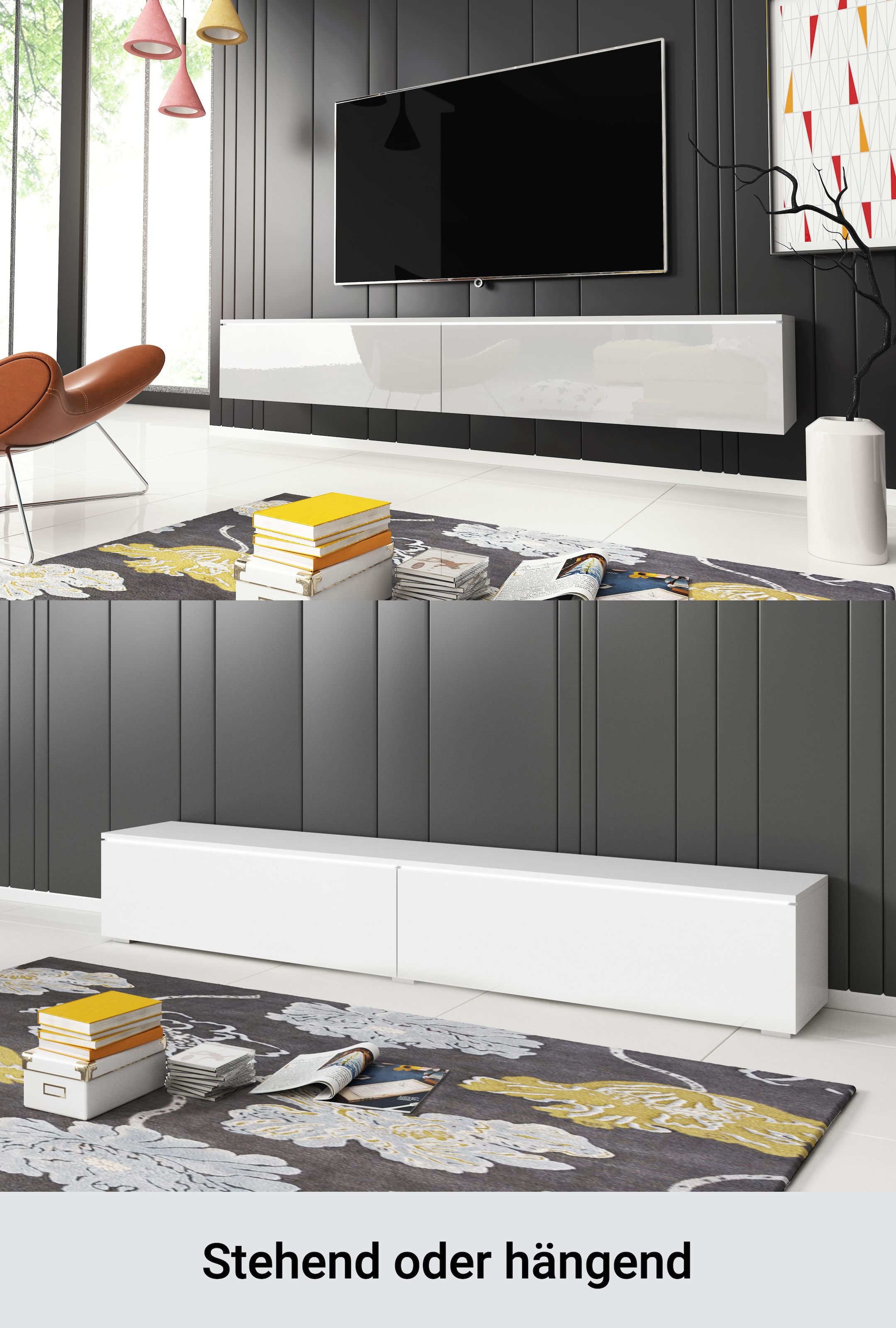 Home affaire Table basse »LOWBOARD VERA, wahlweise mit oder ohne Beleuchtung« Modernes griffloses TV-Board, 180 cm TV-Schrank, stehend und hängend
