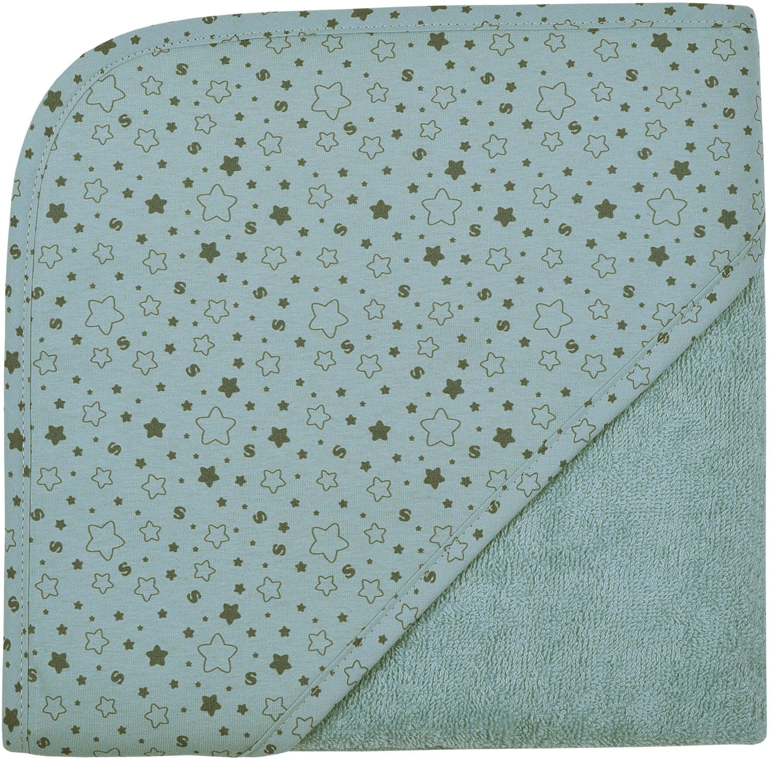 Image of Wörner Kapuzenhandtuch "Sterne eisblau Kapuzenbadetuch 80/80" obere Lage der Kapuze aus bedrucktem Single-Jersey