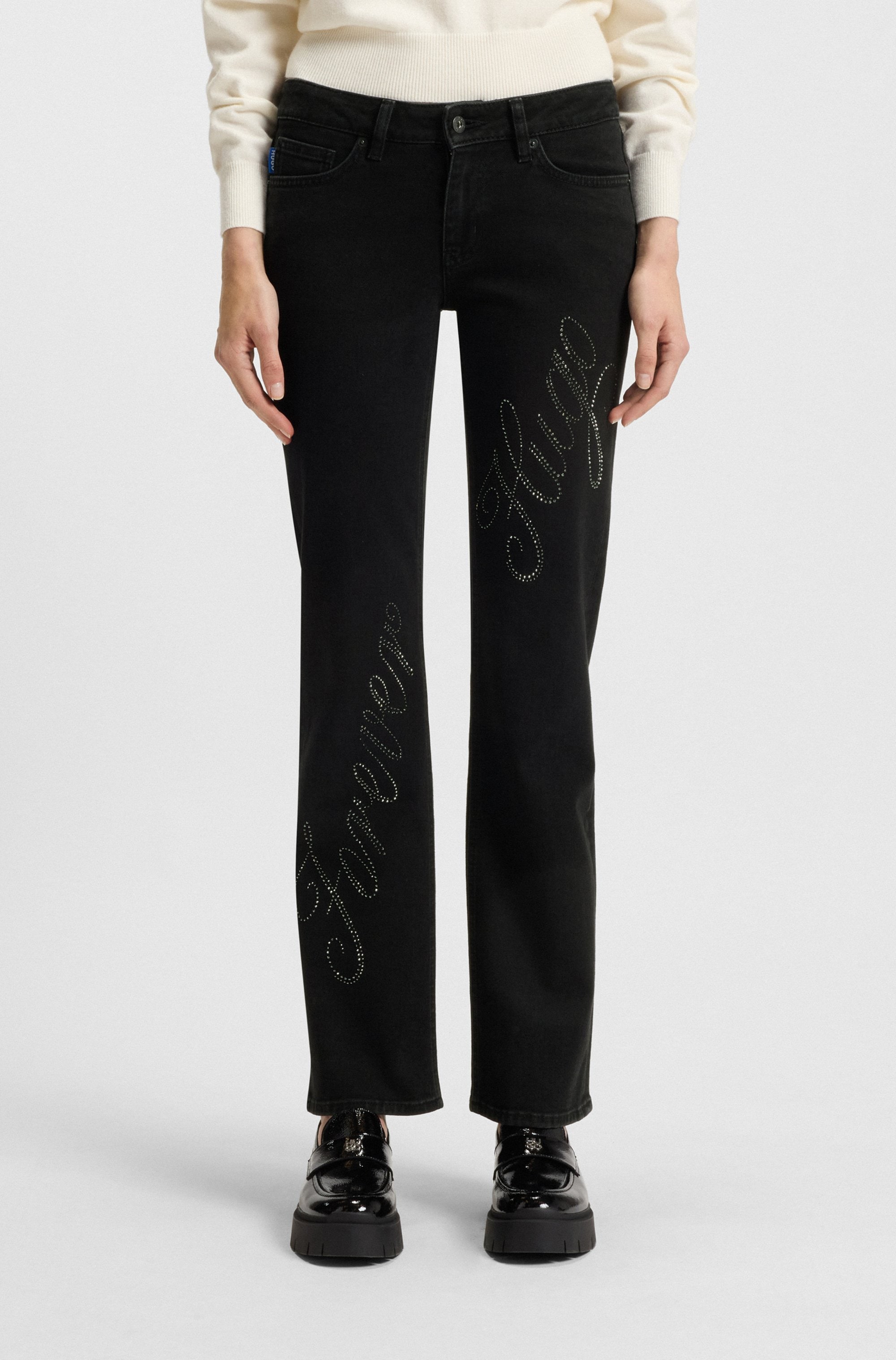 Image of HUGO Slim-fit-Jeans "Gamera" mit Strass-Logo vorn