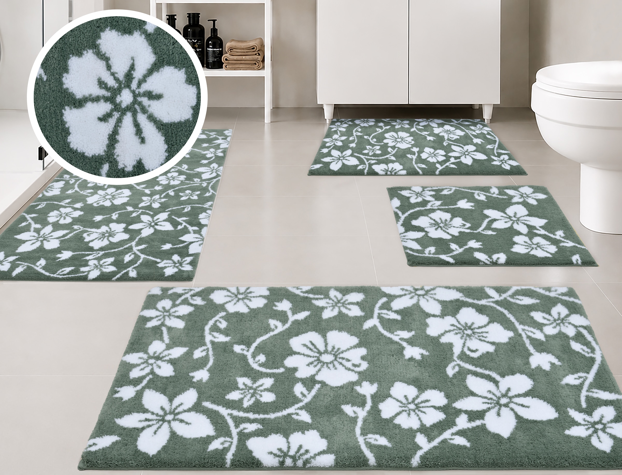 Image of GOODproduct Badematte "Daffney, Badvorleger, Badezimmer Teppich, Duschvorleger" Höhe 18 mm rutschhemmend beschichtet schnell trocknend Badteppich, Floral, Blumen Design