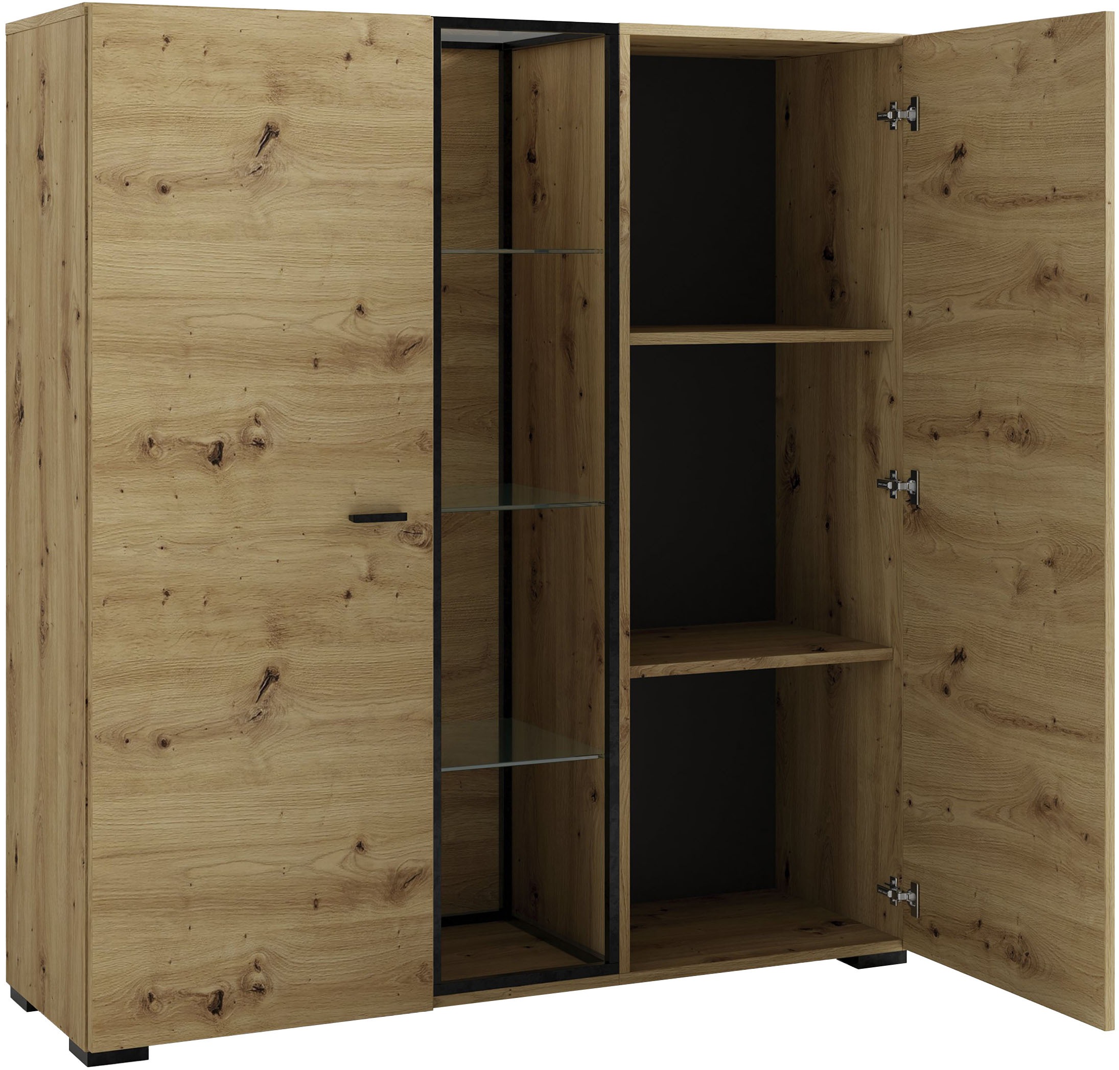 byLIVING Highboard »FRAME« Artisan Eiche, 9 Fächer, offene Fächer mit Glasböden im Metallrahmen