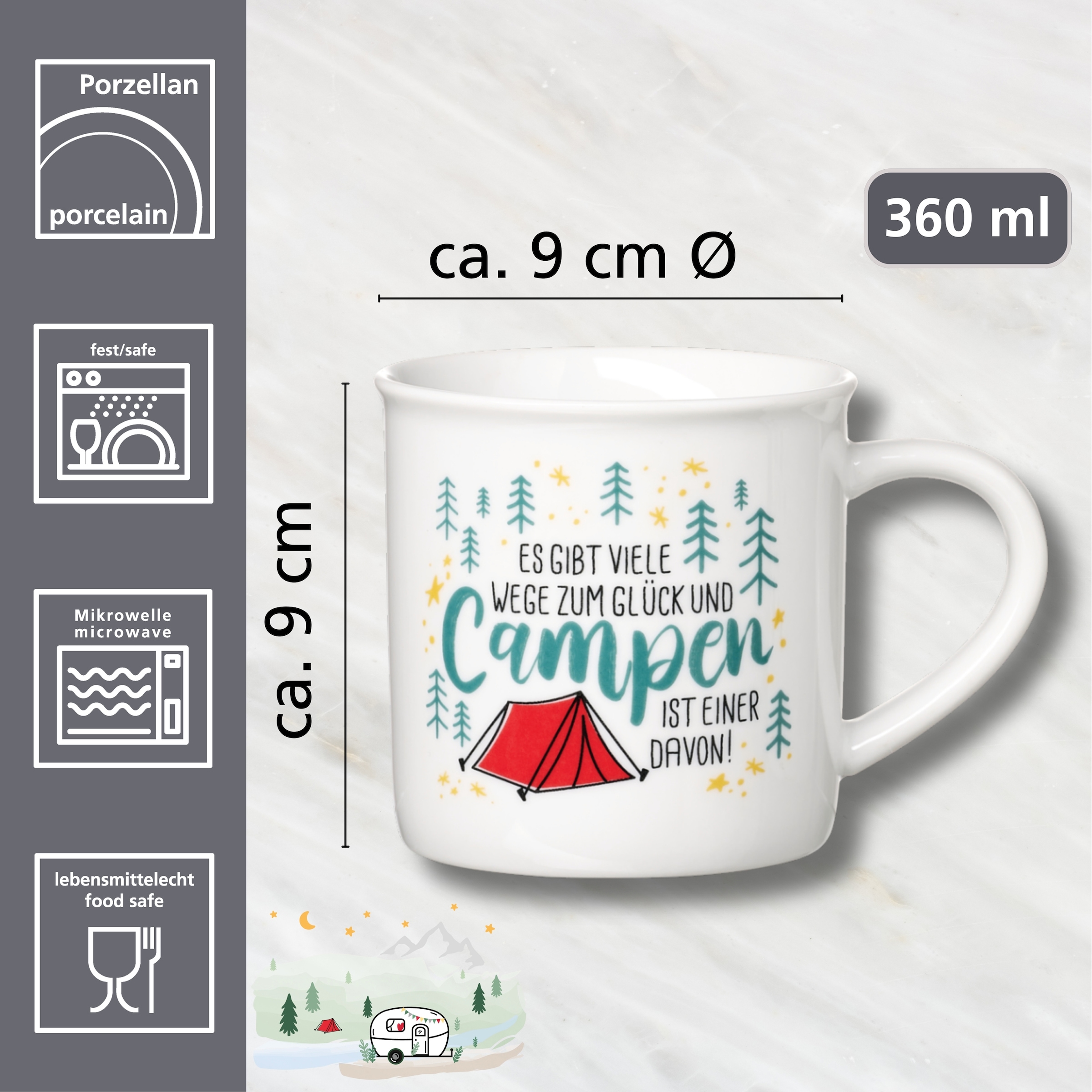 Ritzenhoff & Breker Becher »Camping« "Es gibt viele Wege zum Glück..." - in Geschenkbanderole