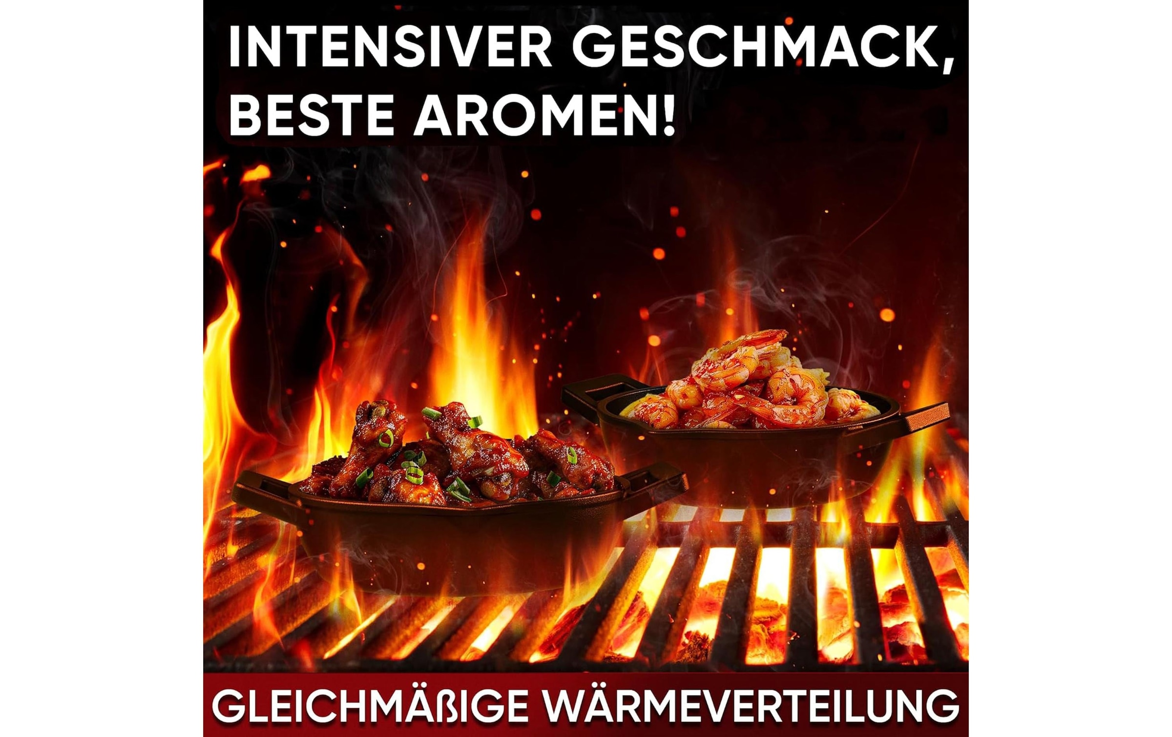   Marmite à barbecue »Gusskoenig Mini Set mit Holzsockel« 4 cuis tlg. Mini-Rundpfanne, 2er-Set + Holzsockel